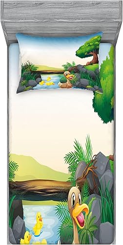 Miniatura 235 de Ambesonne Juego de sábanas bajeras y fundas de almohada occidentales, sombrero de vaquero con temática del salvaje oeste y cuerda de ganadería vieja