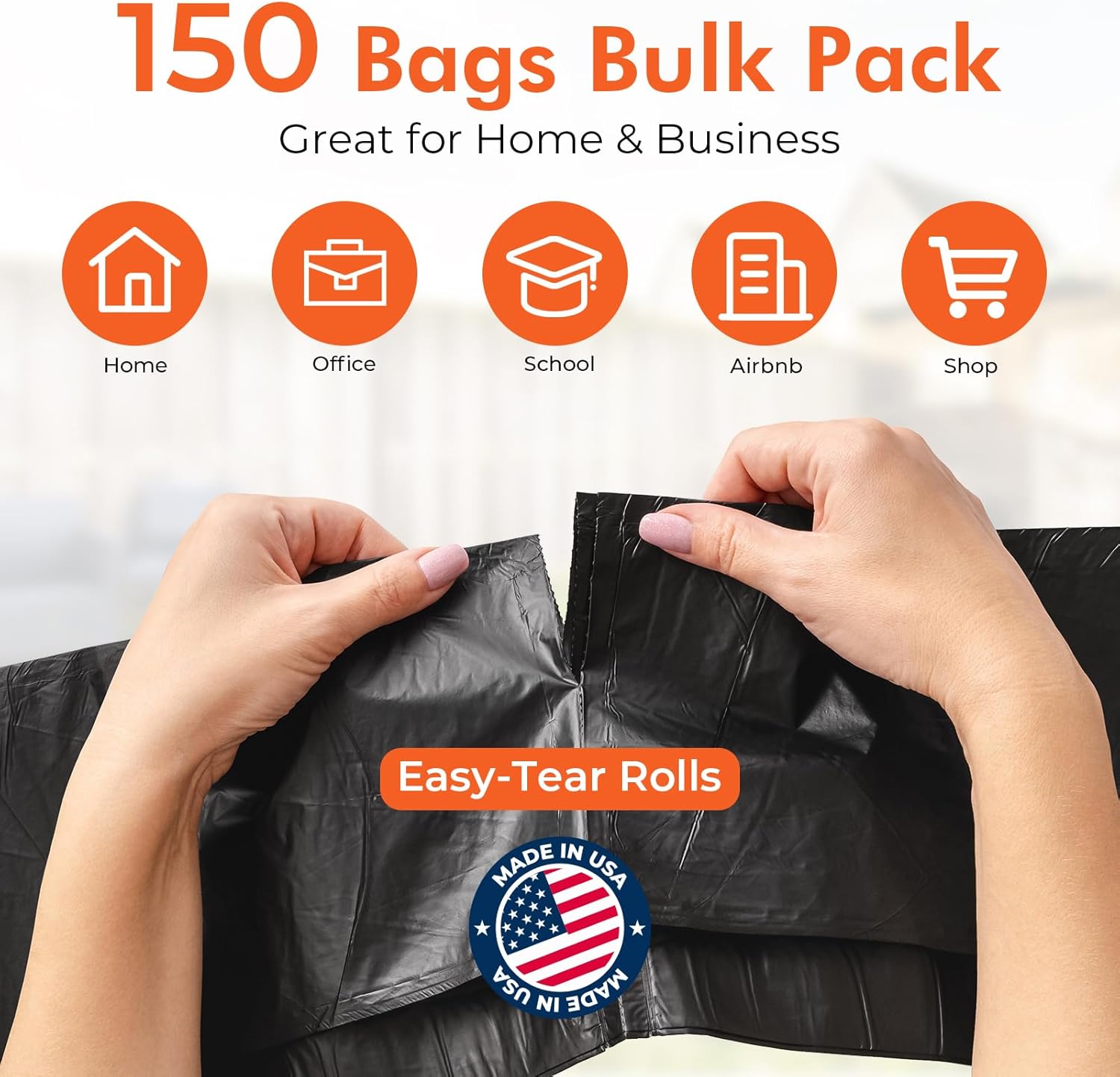 Delxo 55-60 Gallon Trash Bags, 150 Count, 40×54'' Large Black Garbage Bags – Light-to-Medium Duty Star-Seal Can Liners for Commercial, Lawn and Leaf Bags – Bulk Value Pack, Made in USA