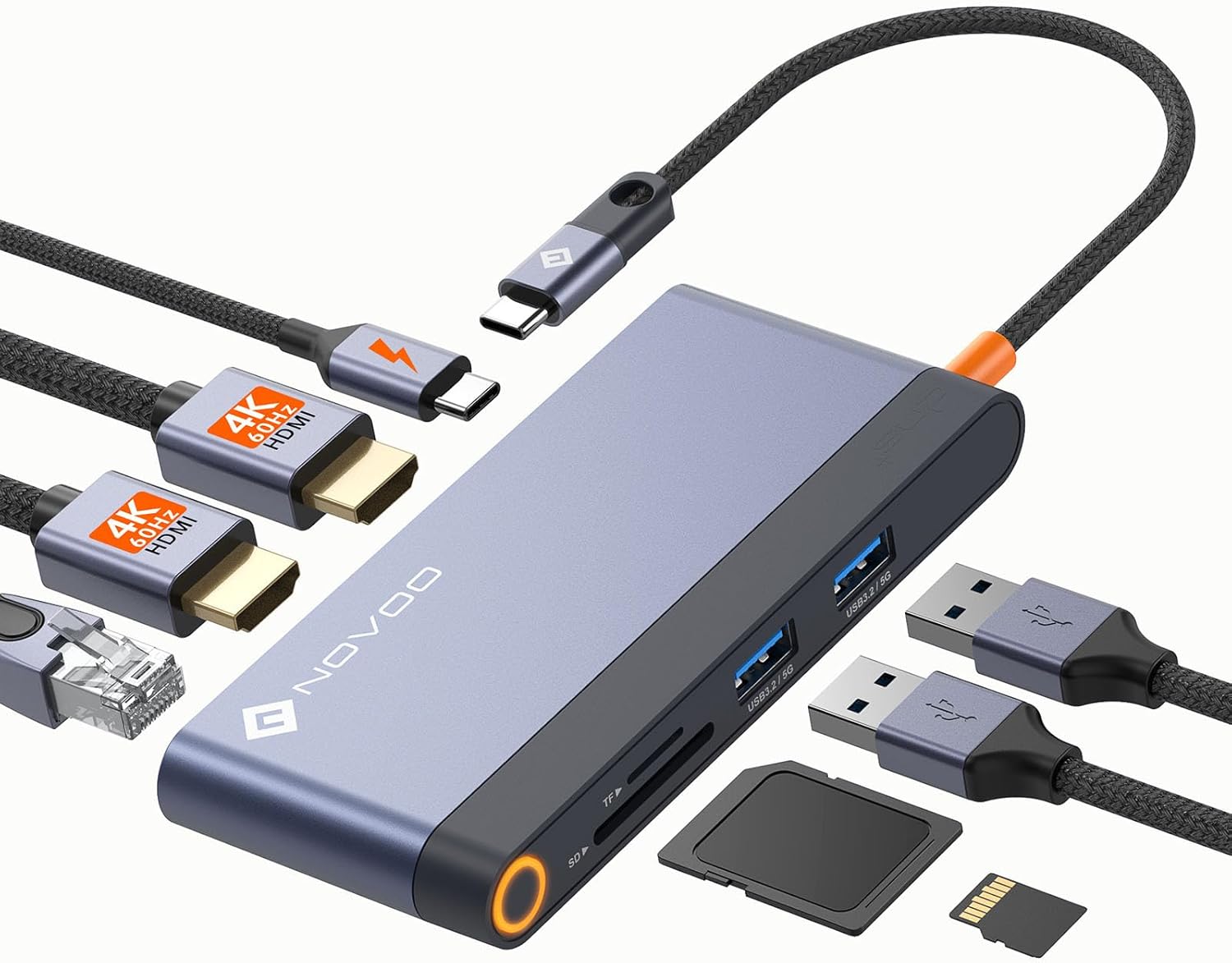 Novoo USB C Docking Station Dual HDMI Adapter, 8 in 1 Multi Display 4K with 2 HDMI,100W PD, 2 USB, TF Card USB-C 3.0 Hub Multiport Dongle Compatible with MacBook/Dell/HP/Lenovo Surface Laptops