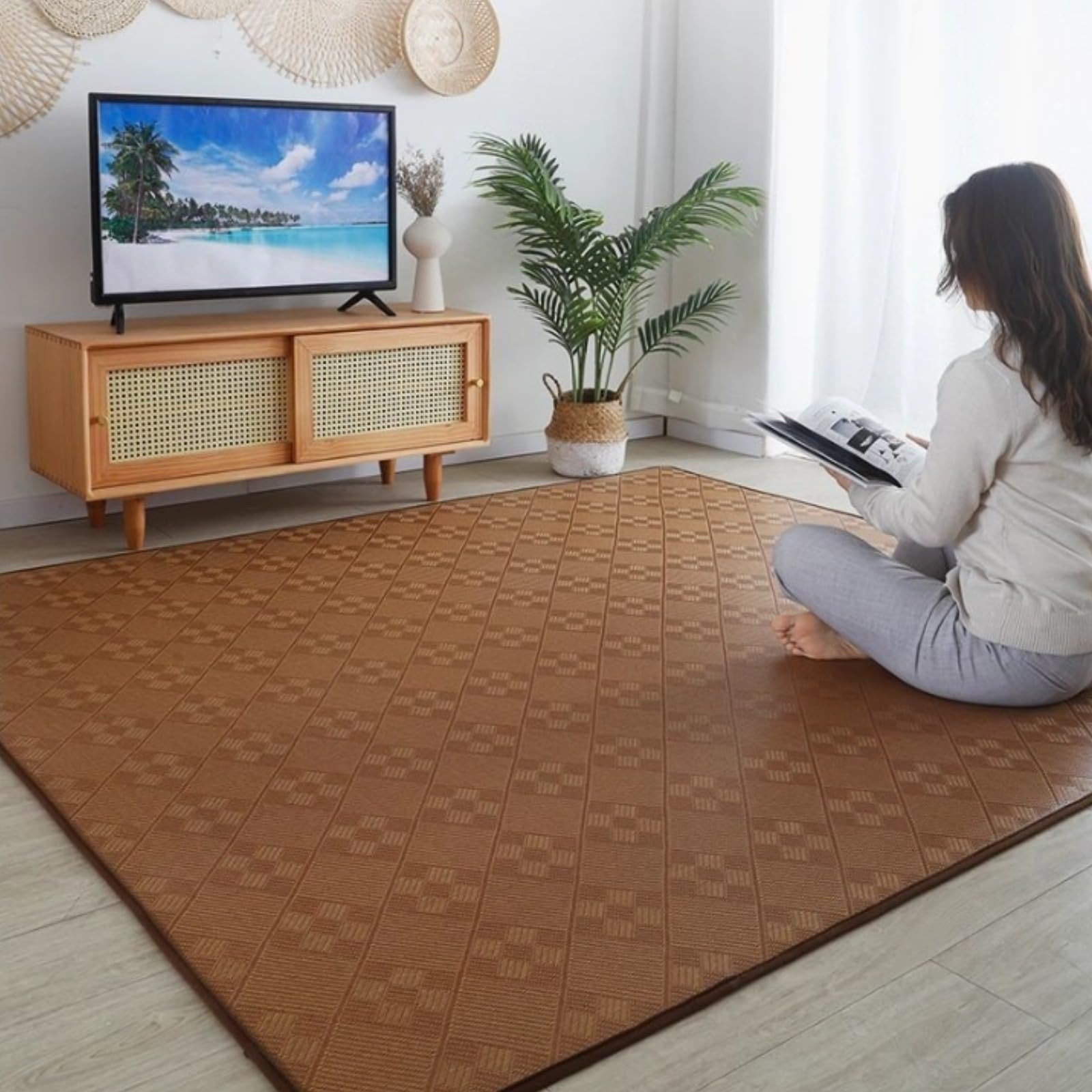 Tapis de Sol Tatami Épaissi, Tapis Japonais Multifonction, Portable Antidérapant Respirant pour Usage Quotidien à la Maison (Bubugao Pattern)