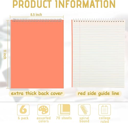 Miniatura 8 de Maitys 12 piezas de 8.5 x 11 pulgadas, libro de esteno en espiral, papel blanco con rayas universitarias, 70 hojasbloc, cubiertas de colores pastel