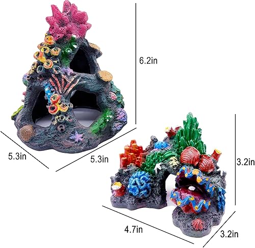 Miniatura 2 de Tfwadmx Acuario Coral Decoración Resina Tanque de Peces Ocultar Cueva de Montaña Betta Hideaway House Adorno de arrecife de roca, 2 unidades.