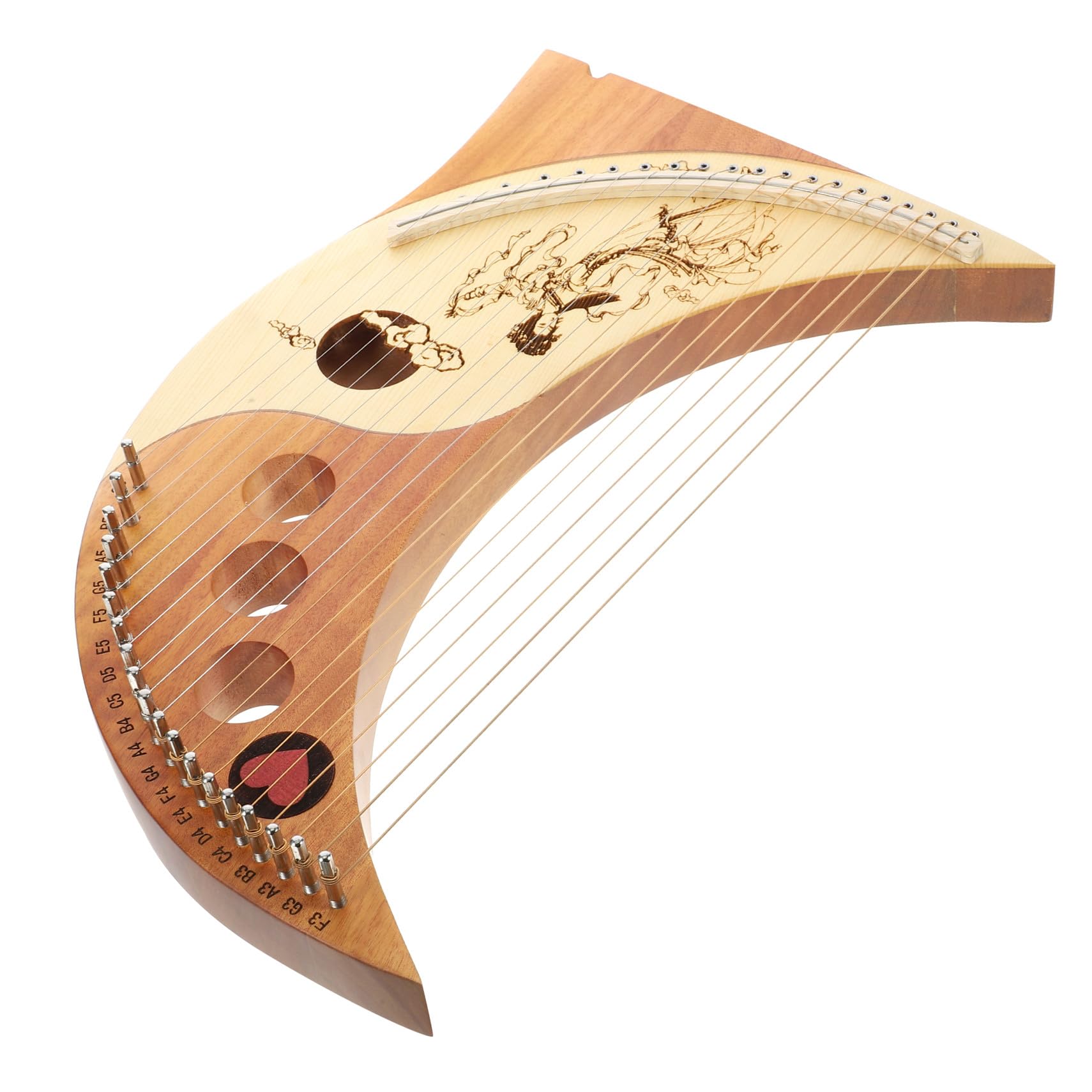 Arpa Lira 19 Corde in Legno Corde Metalliche e Chiave di Accordatura, Arpa Portatile Stile Antico Corpo Risonante, Strumento Musicale a Corda per Principianti e Colore Casuale