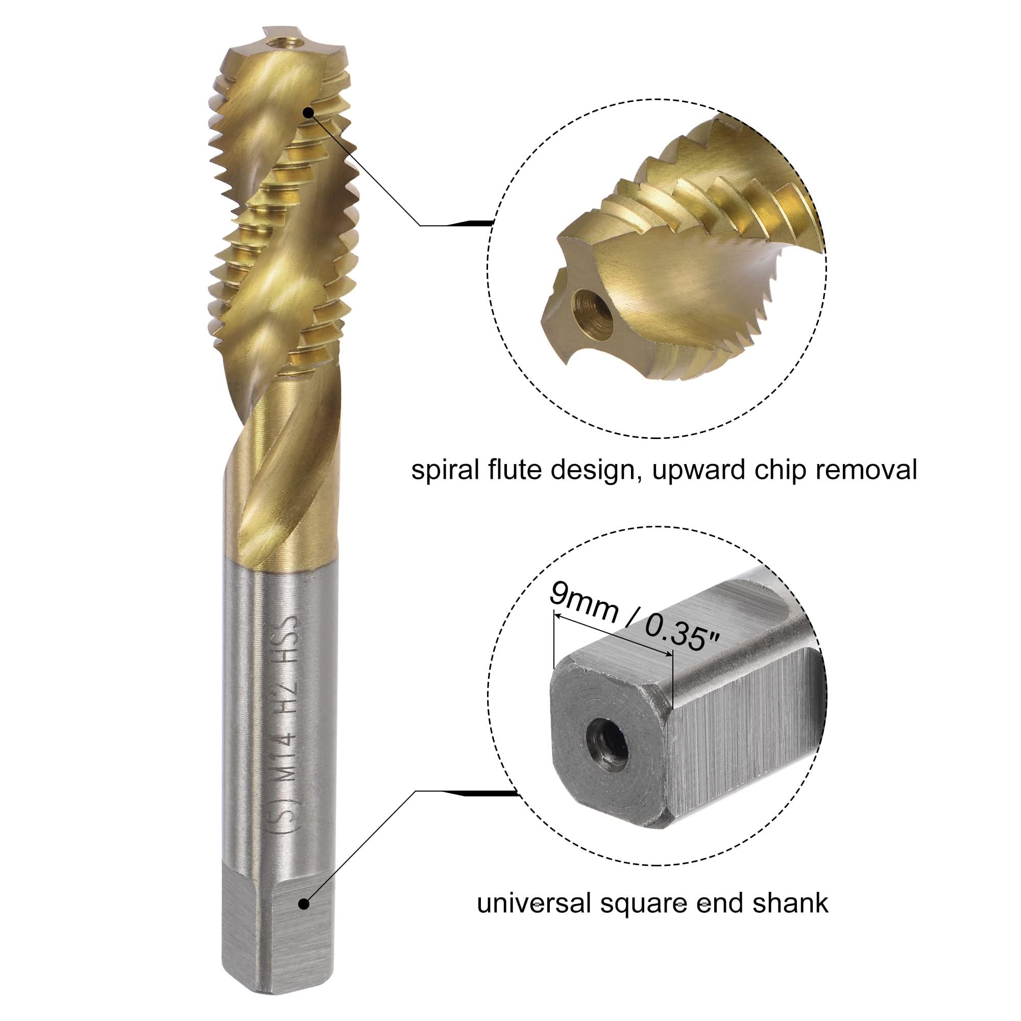 TOP-VIGOR Tap and Die Set Metric M14 x 2, HSS (High Speed Steel) Titanium Plated Machine Spiral Flute Thread Screw Tap - Image 3