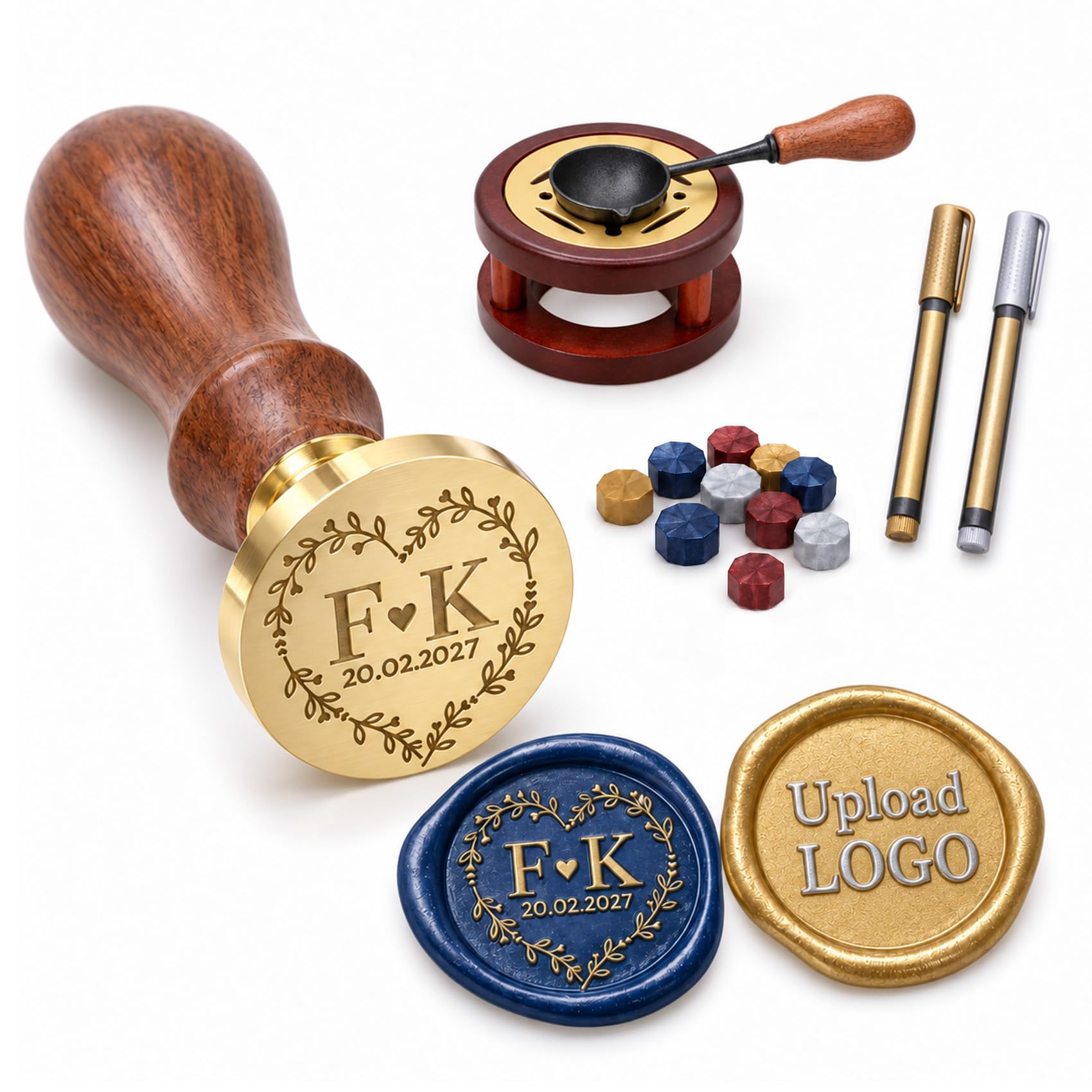Personalised Wax Seal Stamp Kit, Custom Logo Brass Seal with 70+ Designs (Style A)