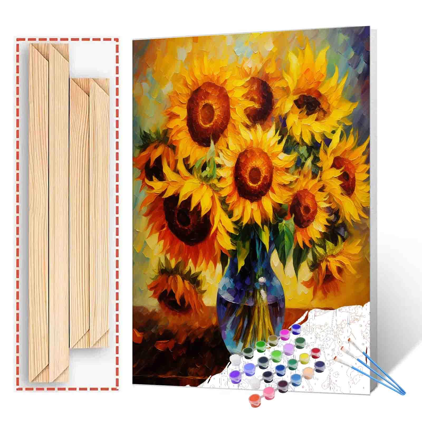 Modern Abstract Painting Hand Painting Sun Flower,Vincent Van Gogh,DIY Paint by Numbers for Adults Beginner with Brushes &amp; Acrylic Pigment for Living Room Decoration 16ｘ20 DIY Frame
