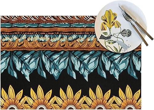 Miniatura 5 de 6 PCS PVC Placemats Set Place Mats Aboriginal Ornaments and Flower Non-Slip Weave Place Mats 12" x 18" Farmhouse Durable Table Mat Set for Family