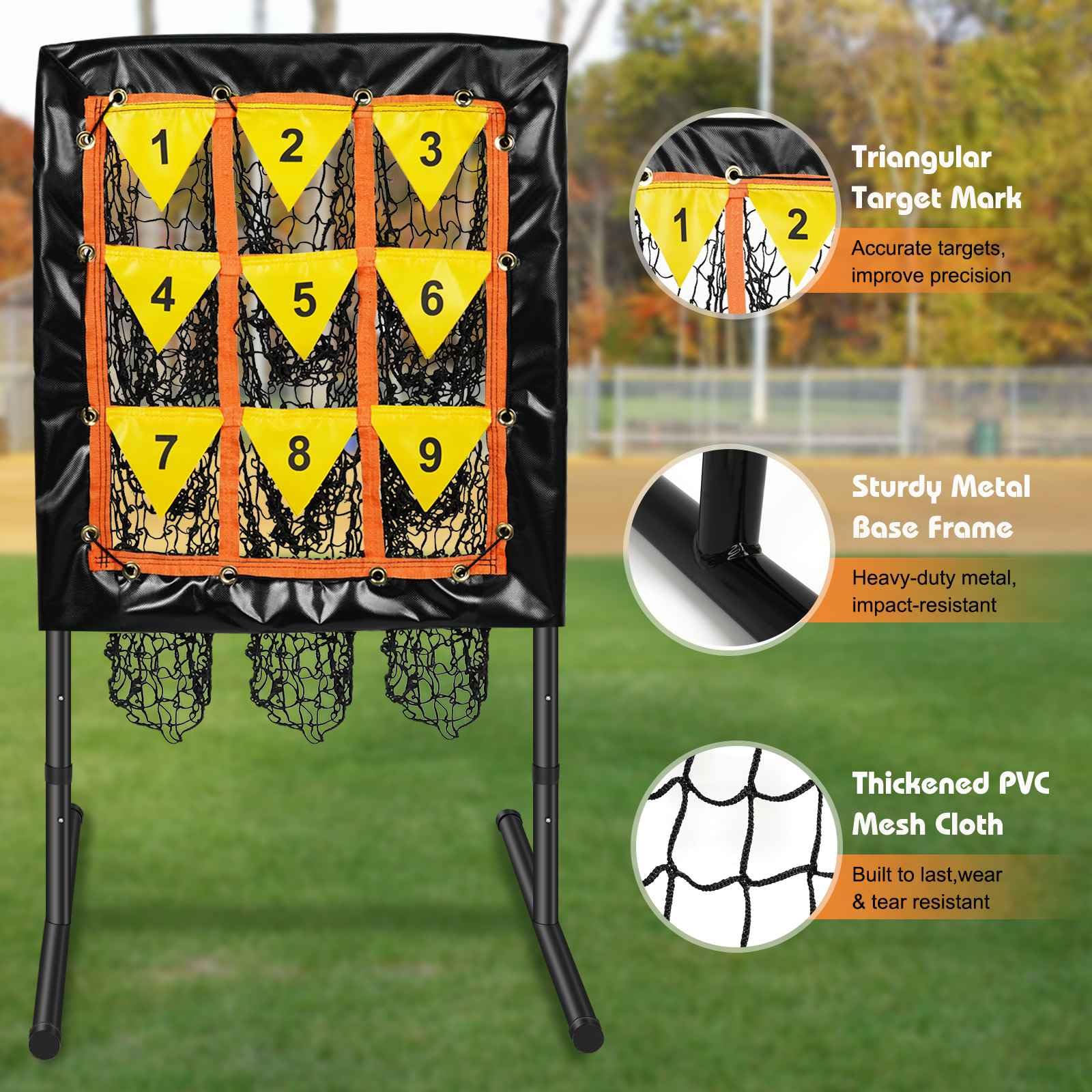 Pitching Net, 9-Loch-Baseballnetz mit Schlagzone, verstellbares Baseball-Softball-Pitching-Netz mit 9 Taschen Ziel, tragbares Pitcher-Übungsgerät für Outdoor Indoor