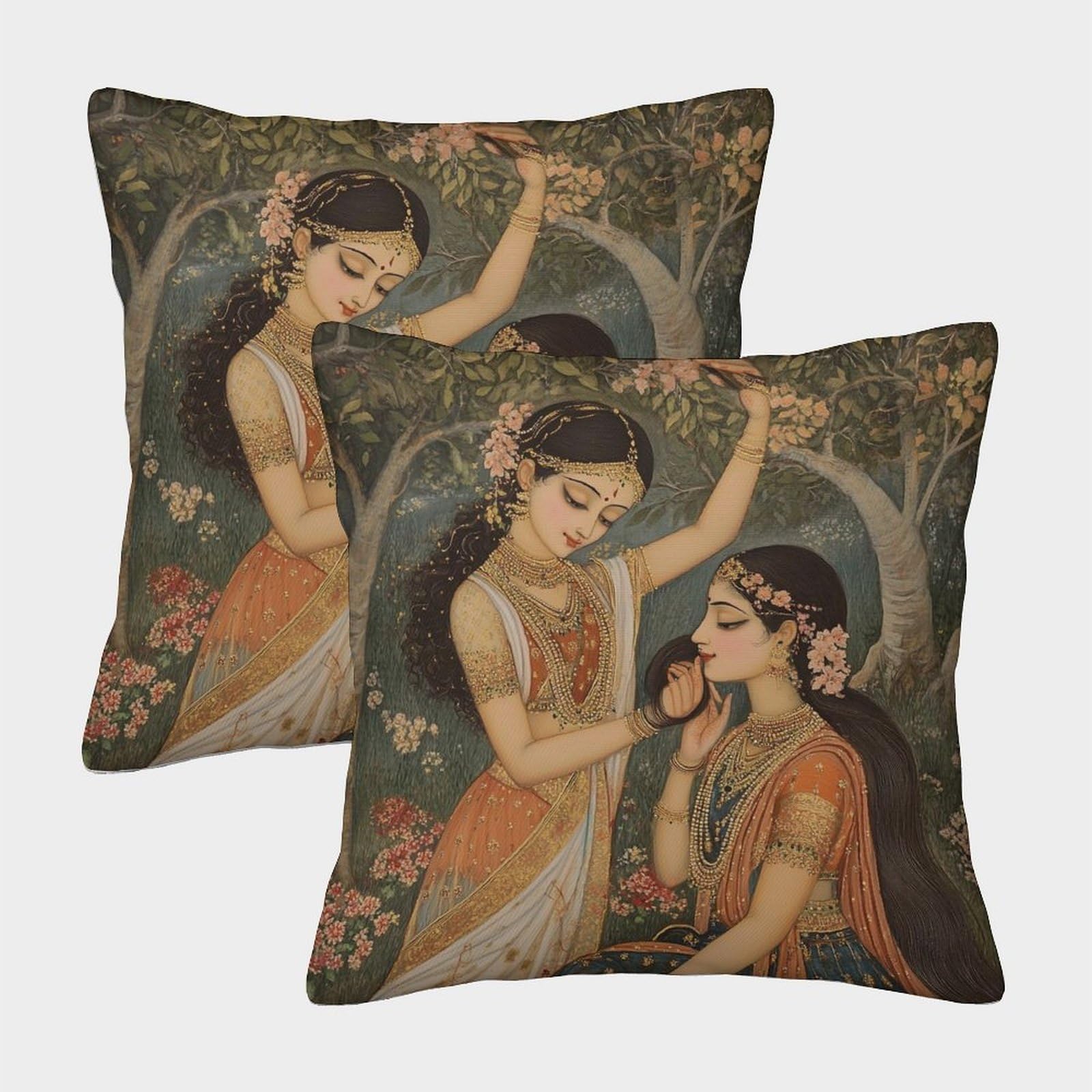 kaiyun 2 Pack Throw Pillowcase 50x50cmIndian Girl,Forest Flowers Pattern Cushion Cover Home Decoration