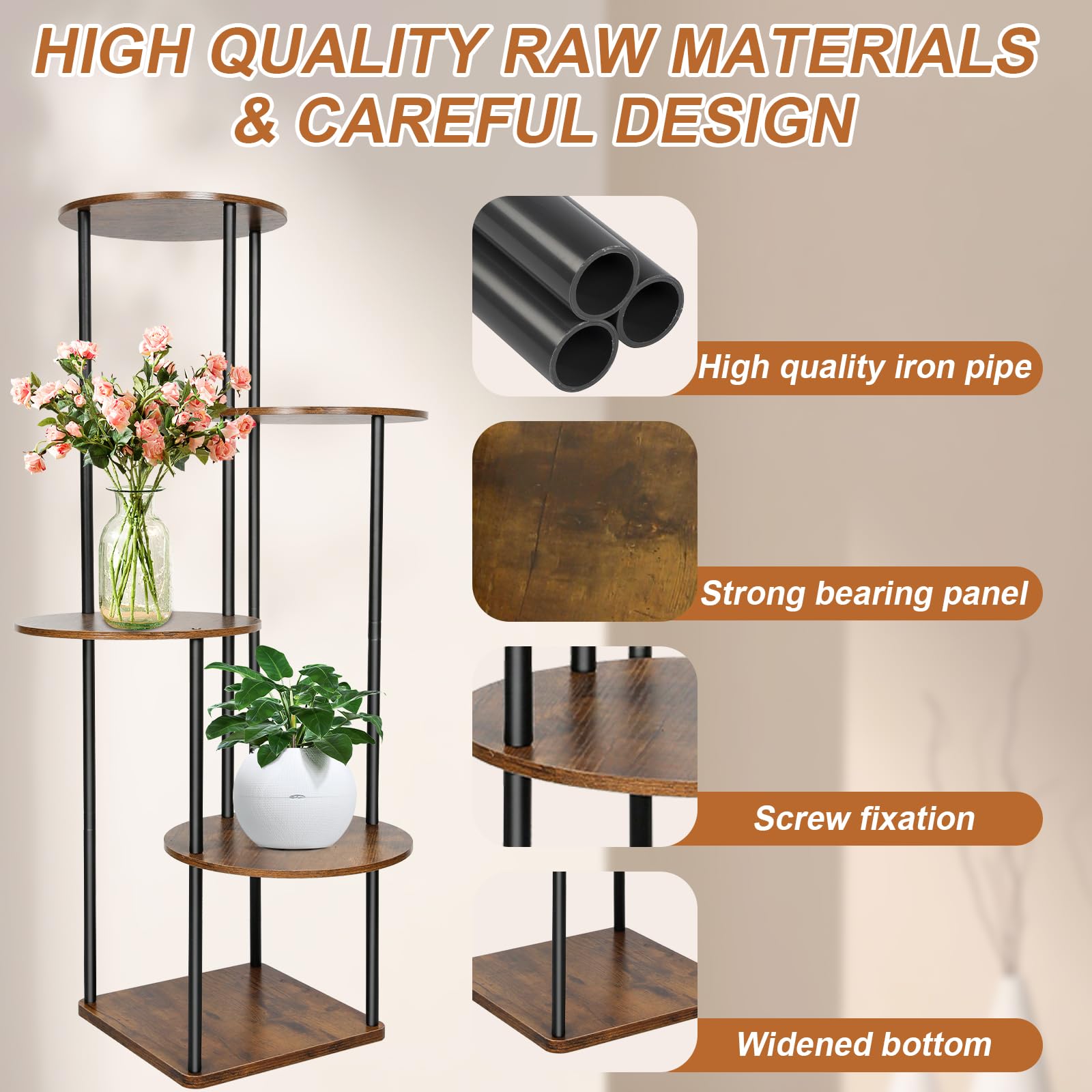 Scaffale Portapiante A 5 Livelli THYGIFTREE In Metallo E Legno, 30x30x85 Cm, Per Interni Ed Esterni, Carico Max 9 Kg Per Piano, Montaggio Facile - 4
