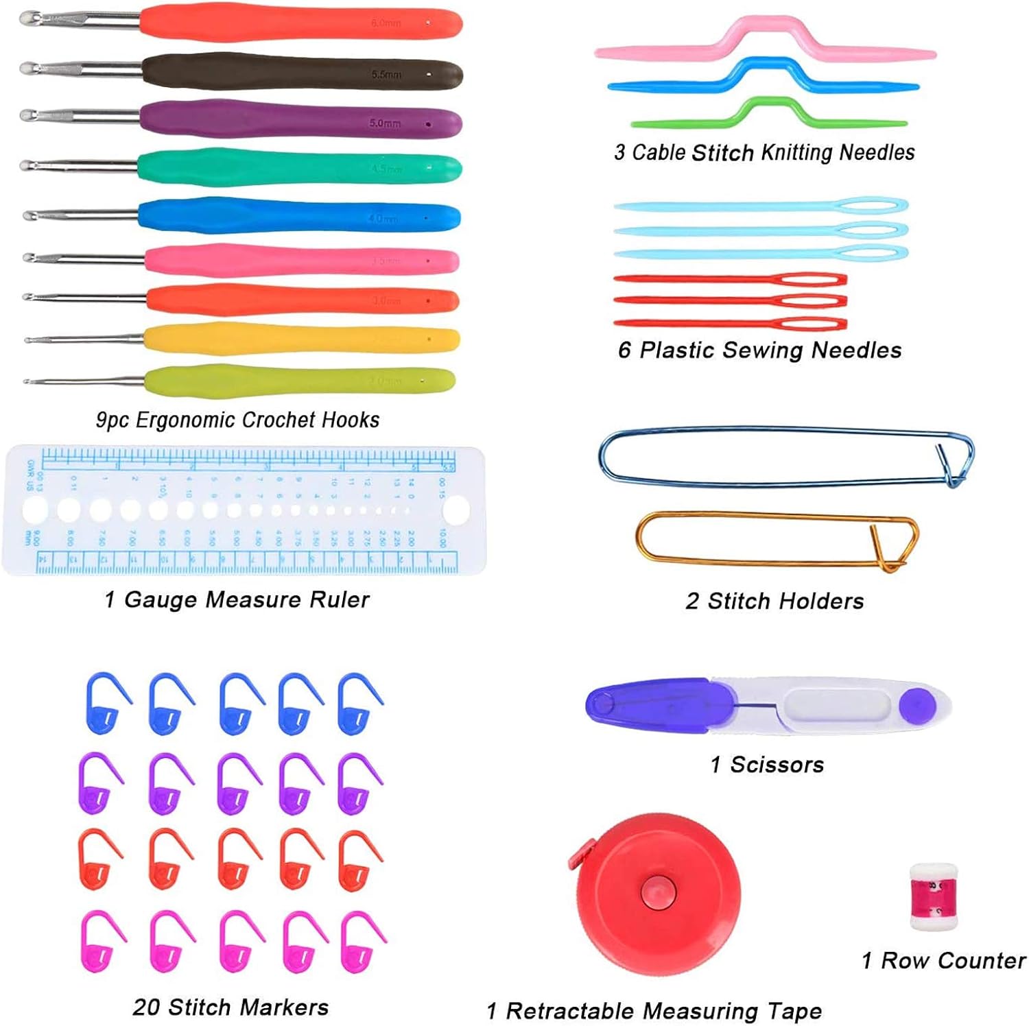 Damero Crochet Hooks Set, Crochet Hooks Case with 9 Pcs Soft Grip Handles Ergonomic Crochet and Accessories, Crochet Set for Beginners and Crocheters, Black