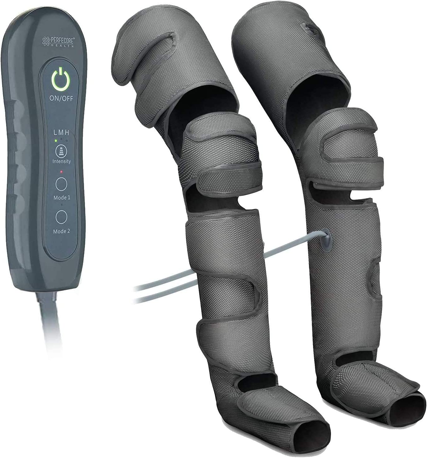 Perfecore Leg Massager with Heat Air Compression Foot Massager for Circulation Muscles Relaxation Adjustable Feet Calves Massager with 3 Pressure Levels & 7 Massager Modes, Large Knee Dark Grey