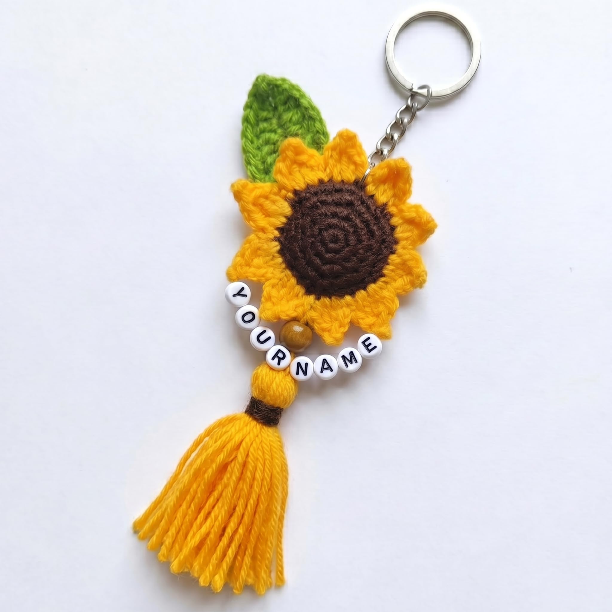 Personalized Handmade Crochet Sunflower Keychain, Yellow Soft Yarn Knitted Bag Charm, Car Key Holder for Women and Girls-image-47