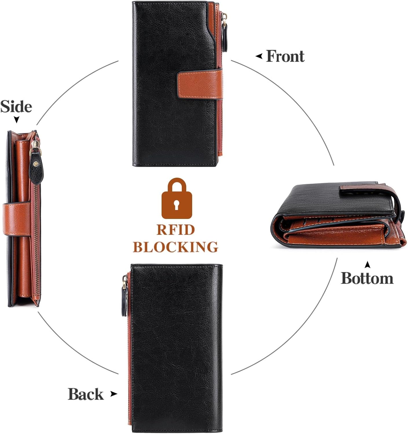 SENDEFN Women Leather Wallets RFID Blocking Clutch Card Holder Ladies Purse with Zipper Pocket - Image 4