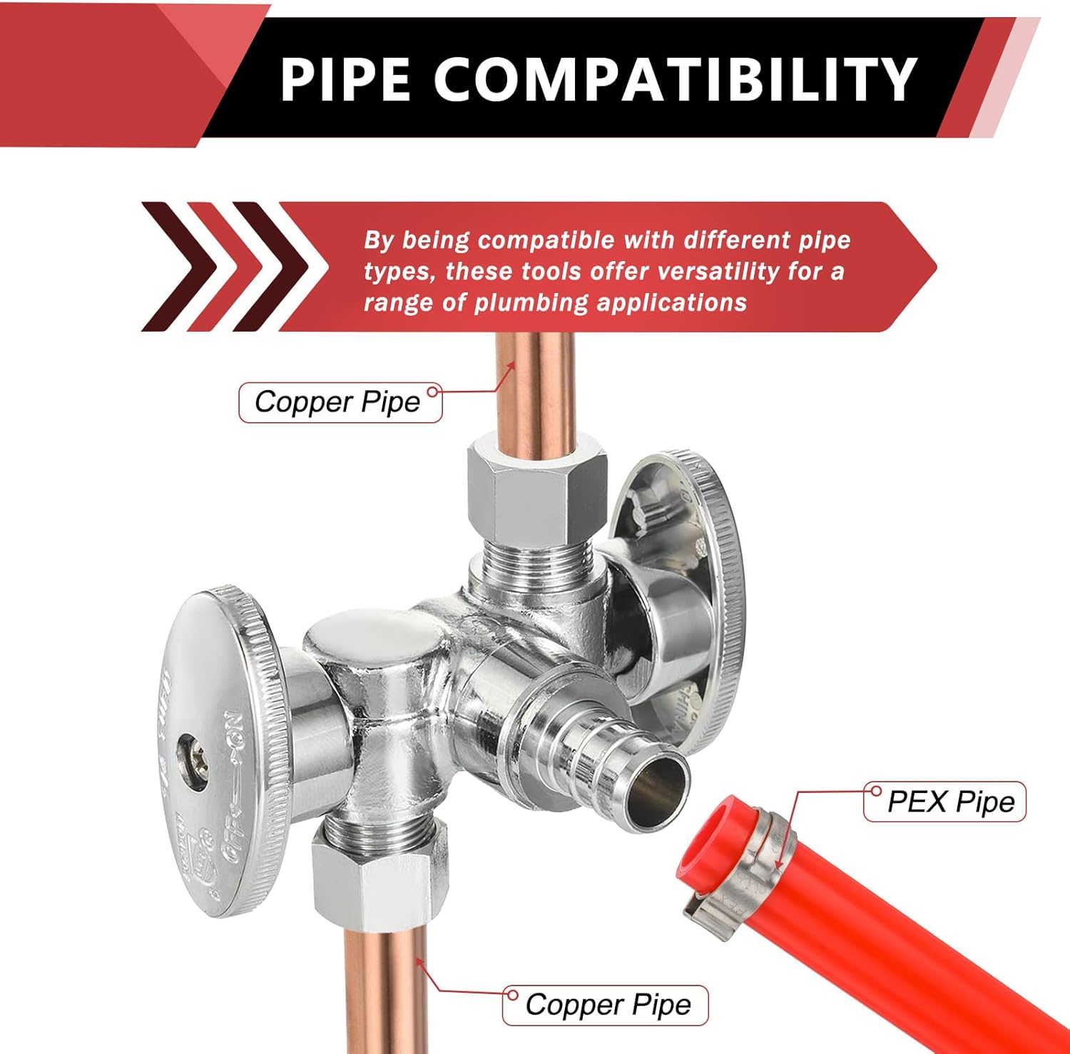 2-Pack EFIELD 1/4 Turn Dual Compression Outlet Angle Stop Valve with 2 Shut Off Valve/Handles, 1/2" Barb Crimp Pex Pipe Inlet X (3/8 inch x 3/8 inch),Chrome Plated…,(VALVE175-2PCS)