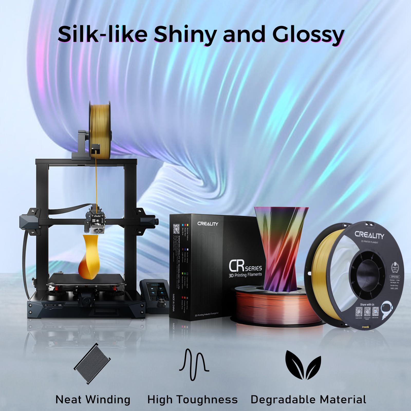 Creality PLA Filamento a Stampante 3D Printer Silk Shiny PLA Filament 1.75mm +/-0.02mm, 3D Printing Filament 1KG/2.2lb (Oro)