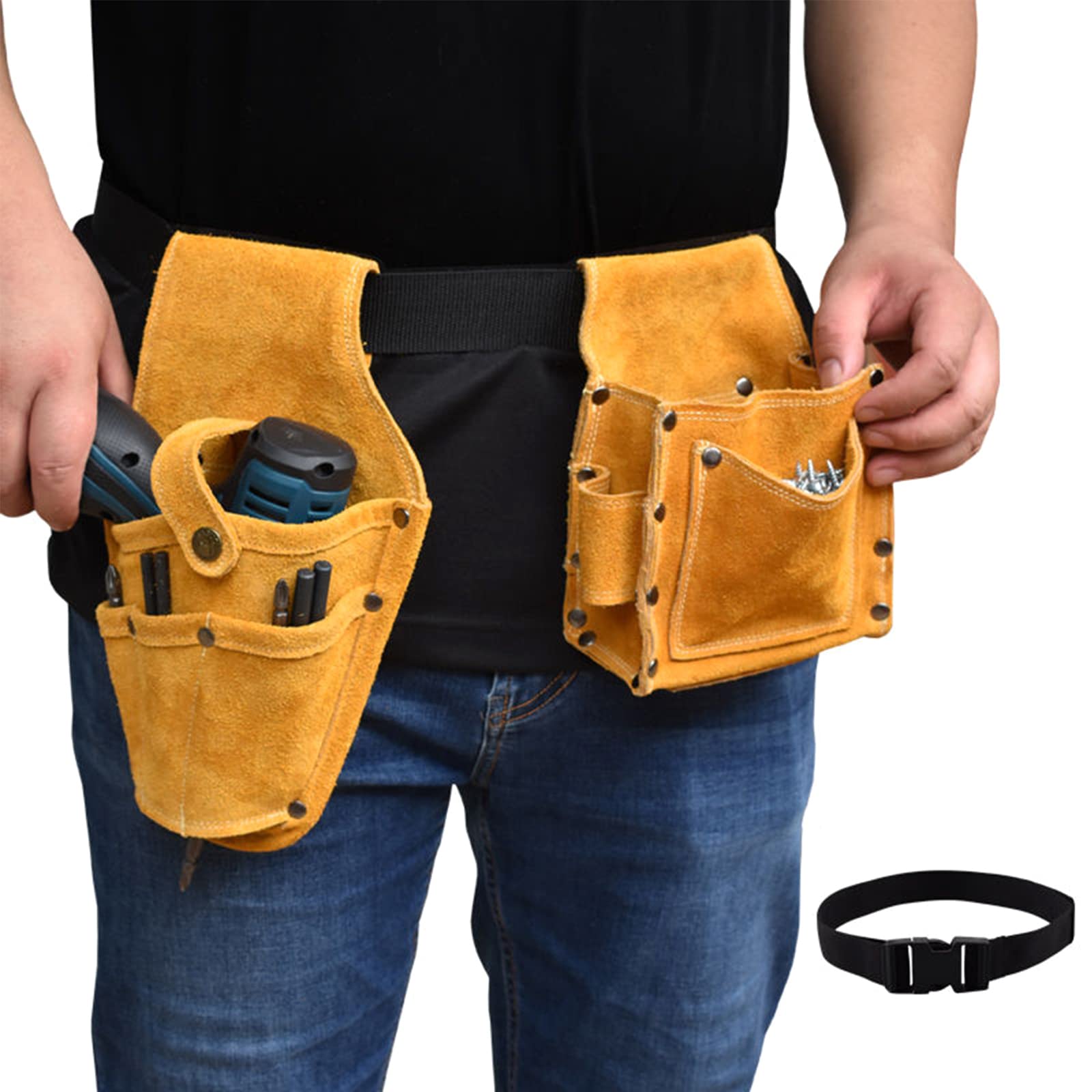 Lot de 2 sacs de perceuse électrique avec ceinture pour perceuse électrique, clé à molette, ciseaux, sacs à outils pour charpentiers, sacs à outils pour électriciens, sacs à outils pour homme