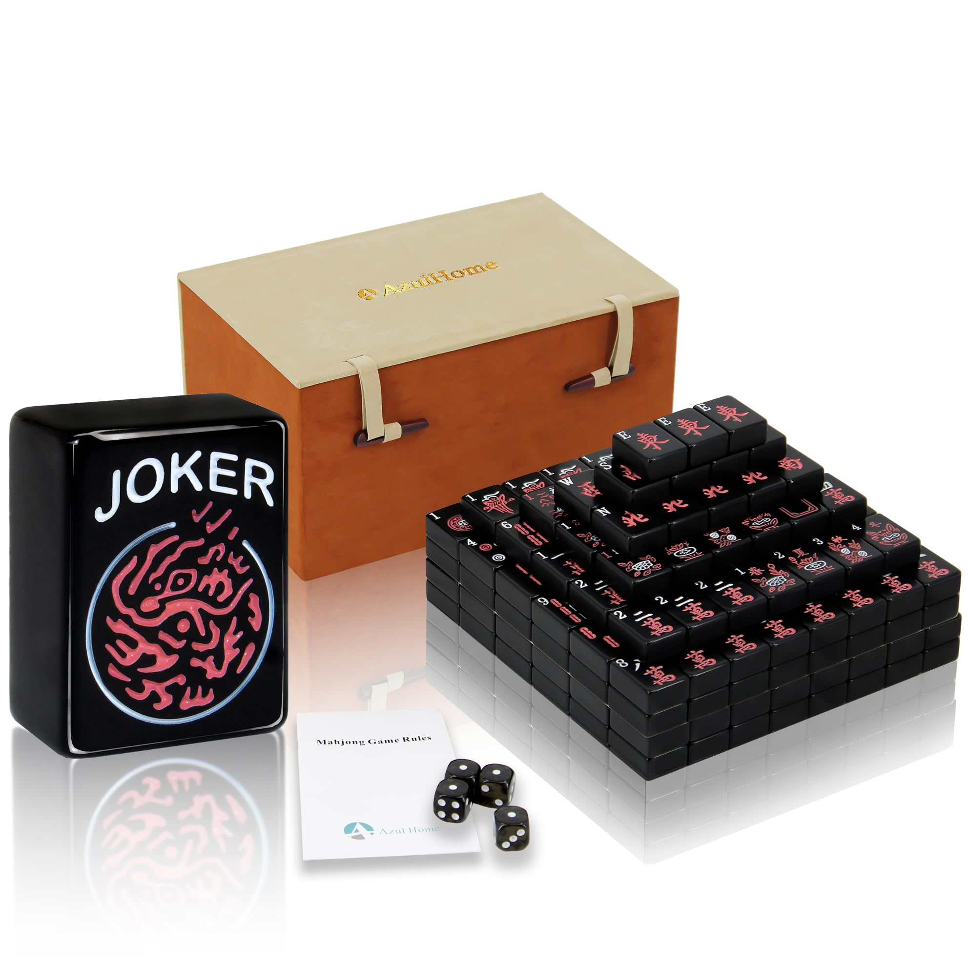 American Mahjong Game Set with 166 Black Tiles 1.2''(30mm), 4 Dices and One Storage Case, Complete Mahjong Tiles Set, Classic 2025 Western Mah Jongg Game Set (Numbered - Black)