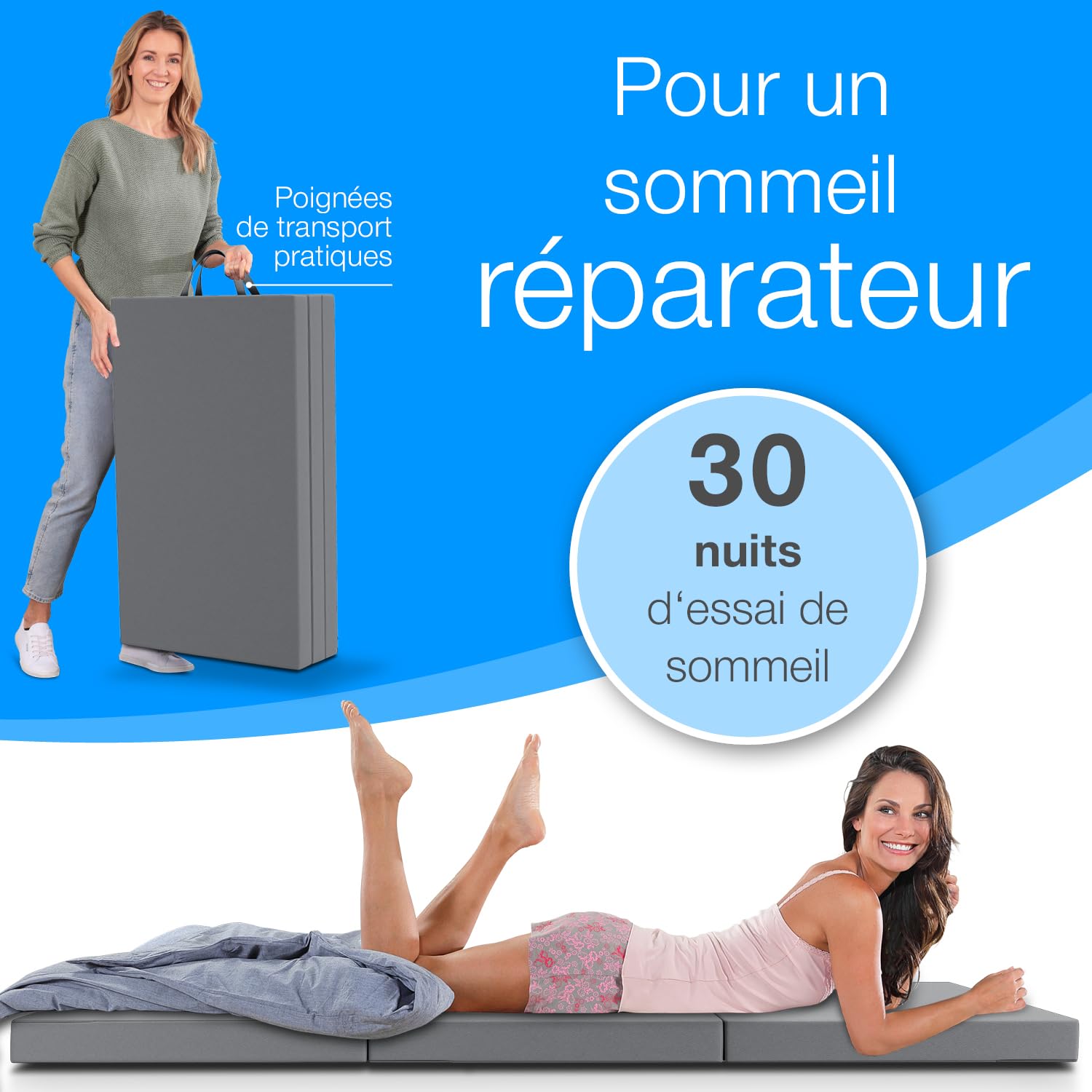 ELONEO Matelas Pliant pour 2 Personnes, 120x200 cm, épaisseur : 8 cm, idéal comme lit d’appoint ou Matelas de Voyage, Facile à Plier, utilisable comme lit d’appoint ou Cube d’Assise, Lavable, Gris