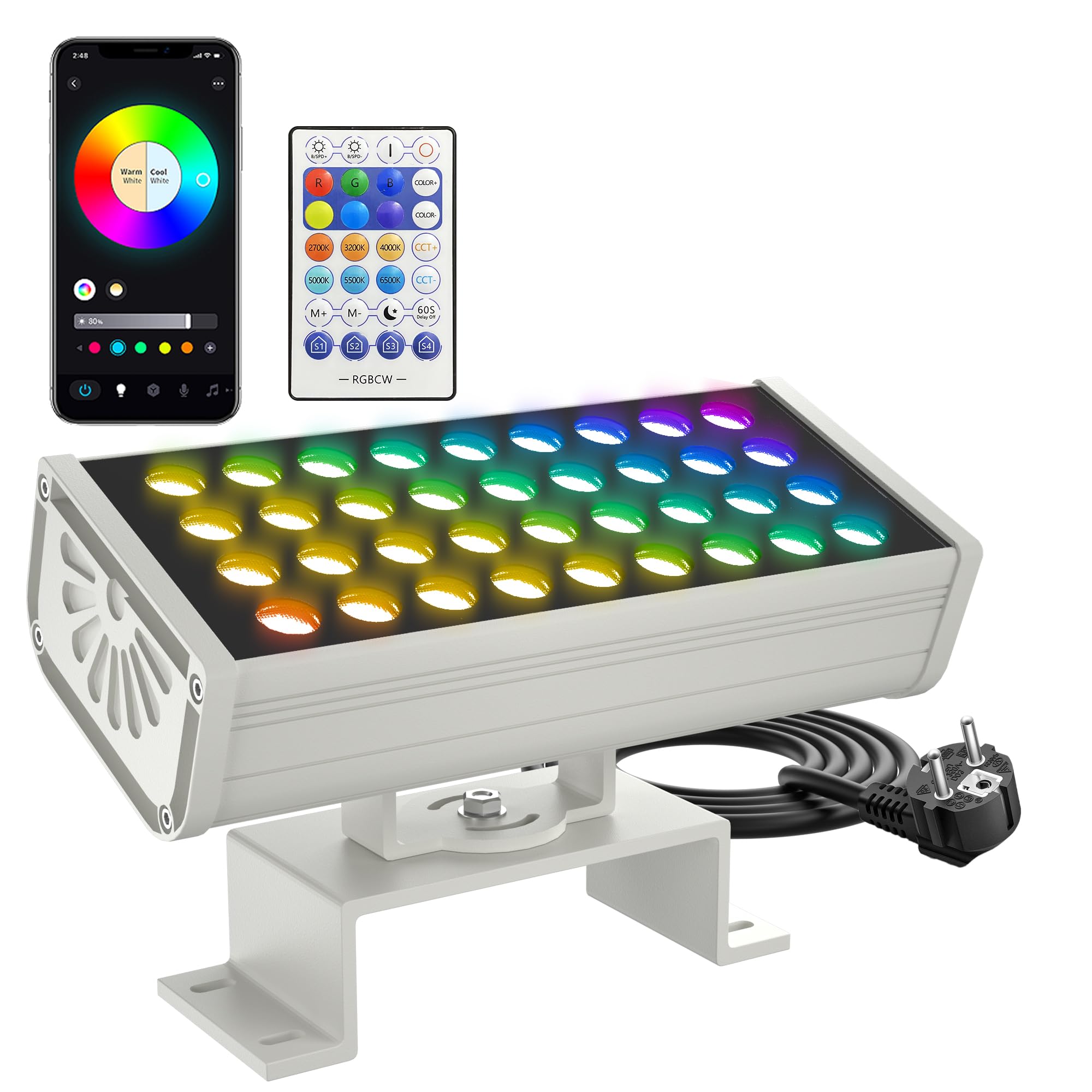 Yotivki RGB LED Outdoor Floodlight, Smart 180W Colour Changing Floodlight with App Control & Remote Control