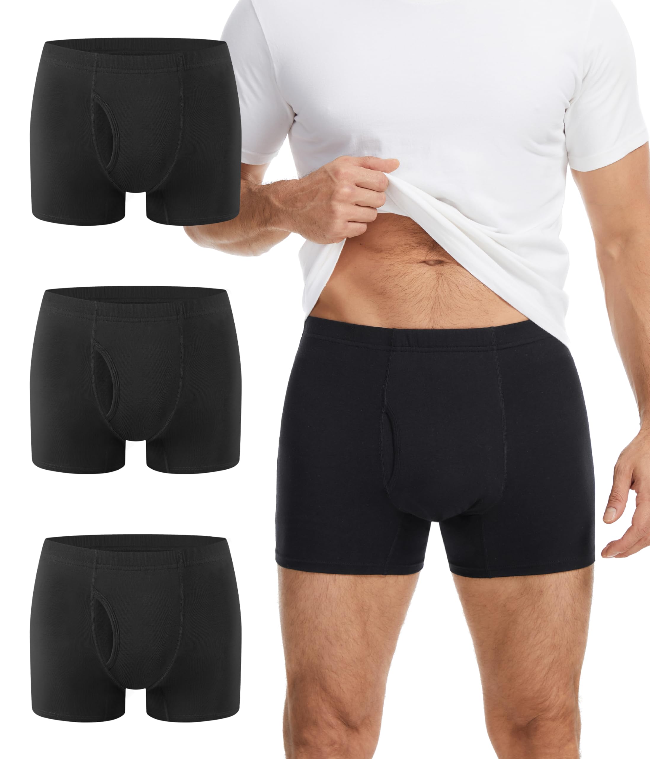Pantalones de incontinencia para hombre, calzoncillos tipo bóxer de algodón para incontinencia, 65 ml, absorbentes, lavables, reutilizables, a prueba de fugas, paquete de 3 (negro, L)