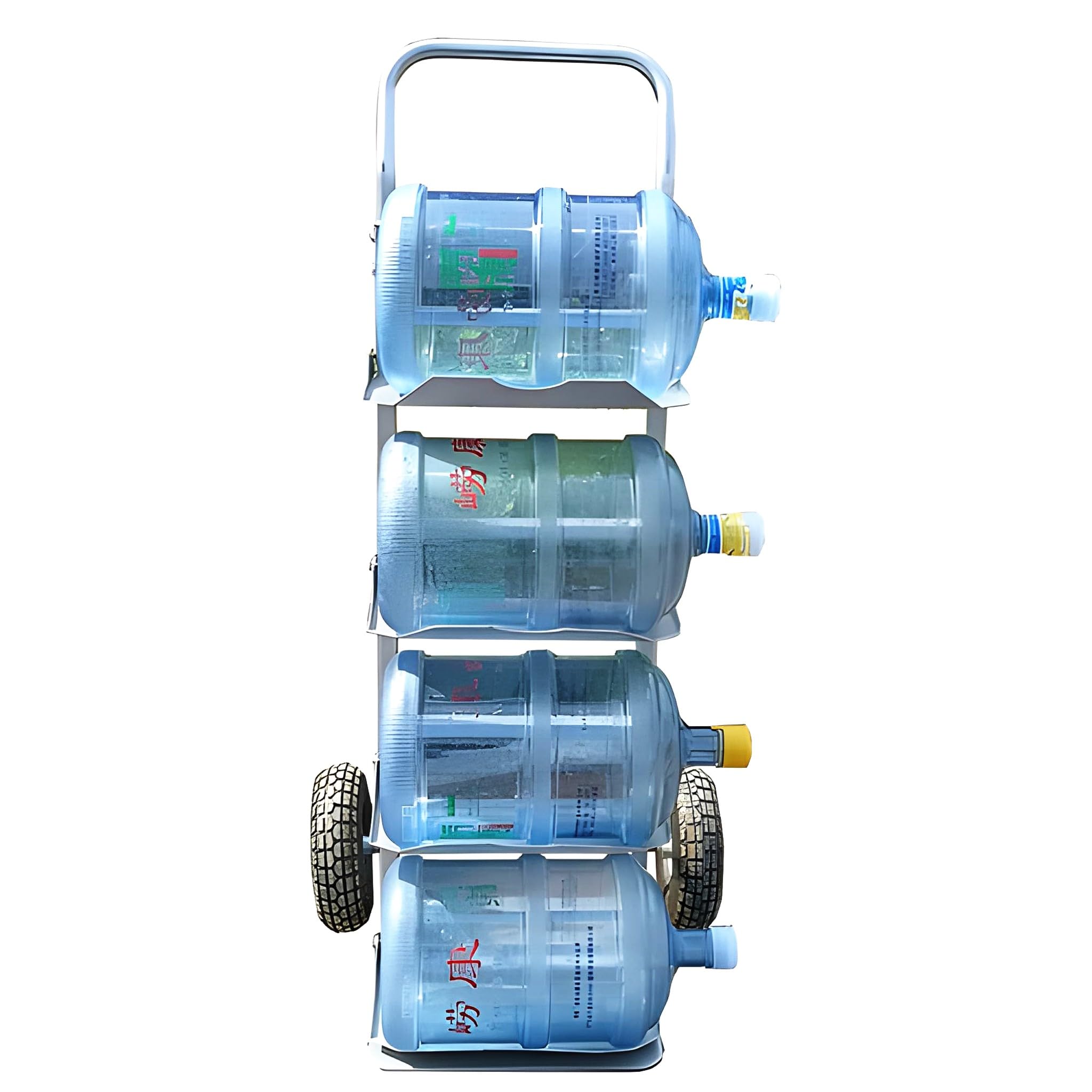 Bricoloco Carretilla con Ruedas Antipinchazos para el Transporte de garrafas y bidones de hasta 19 litros – Carro con 4 Palas abatibles y Base metálica Completa. Capacidad de Peso 250 Kilos