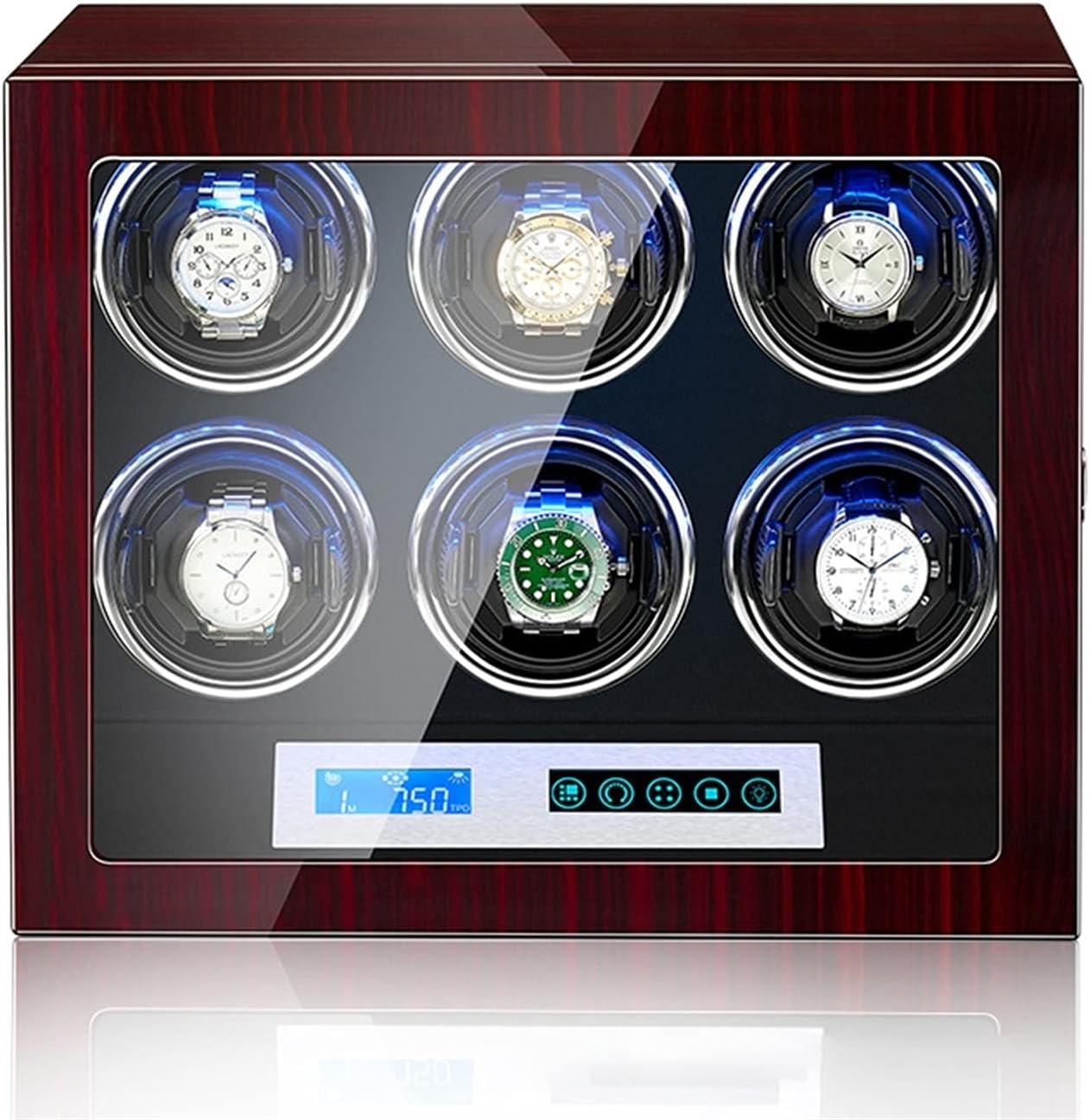 Watch Display Box 6 Automatic Watch Winder Watch Display Case With Led Lighting And Touch Screen Lcd Digital Display Adjustable Watch Pillows Motor Fit Lady And Man Watch