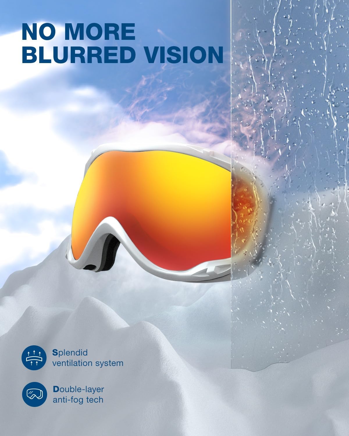 ZIONOR Lagopus B1 Ski Goggles OTG Anti fog Snow Goggles UV Protection Snowboard Goggles for Men Women Adult Youth