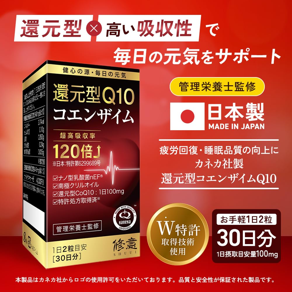 Amazon.co.jp: 修意 カネカ 還元型コエンザイムQ10 coq10 サプリ 120粒