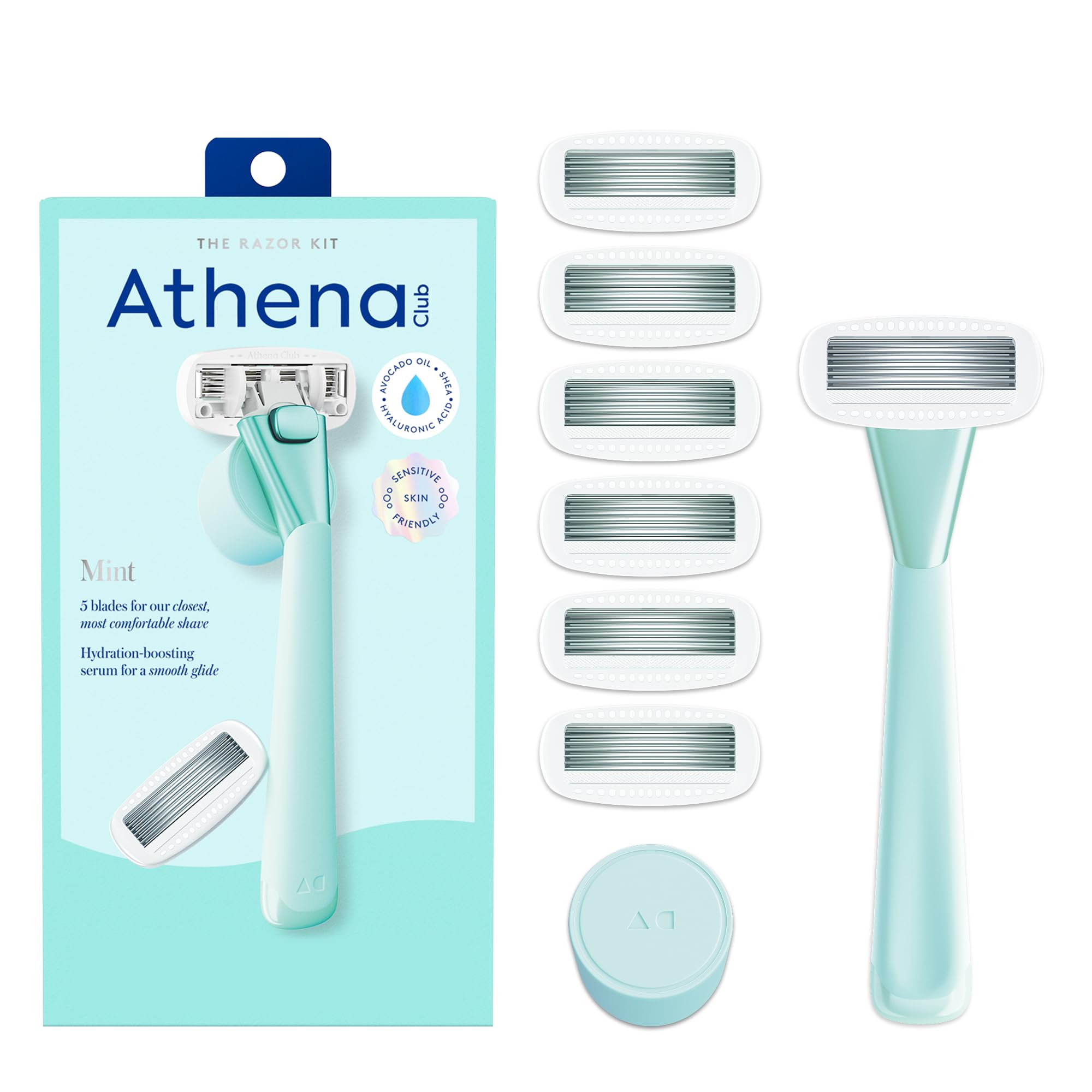 Athena Club Womens Razor Shave Kit 1 Mint Razor Handle 6 Blade Refills