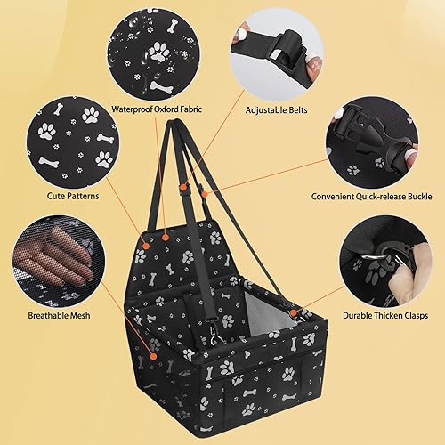 Miniatura 4 de PetsHome Asiento de automóvil para perro, asiento elevador plegable para perro con alfombrilla gruesa extraíble, impermeable, transpirable, bolsa de