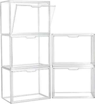 ZLLZUU Acrylic Display Case Large Clear Boxes 3 Pack Stackable Storage Bins