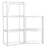 Clear Storage Bins with Lids, 5 Pack Acrylic Display Case with Magnetic Door for Cosmetic Collectibles Large Figures Models, Stackable Acrylic Storage Box for Home Office Living Room Dorm