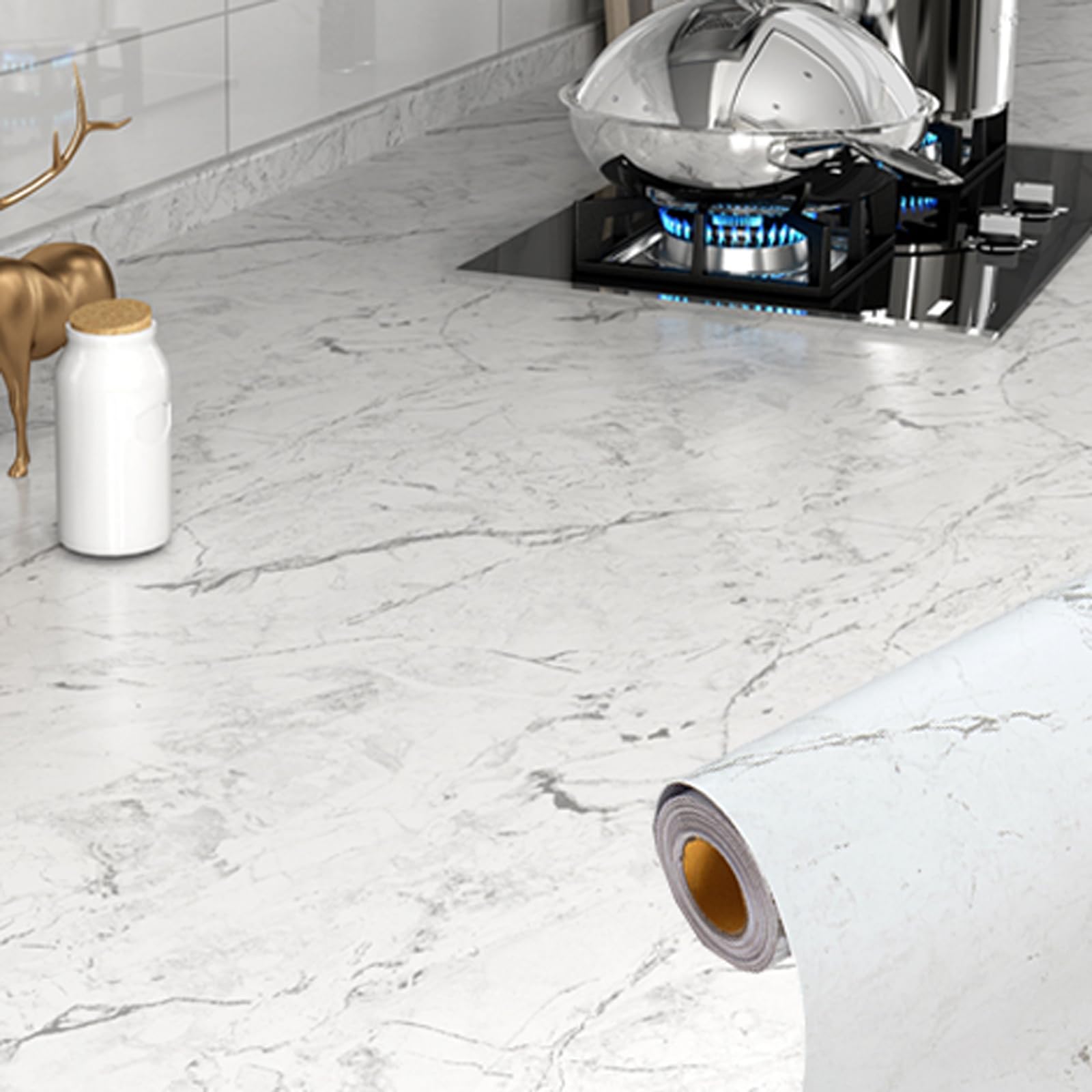 Foelanne Style C Back Self Adhesive Wallpaper, Marble Contact Paper Pet Self-Adhesive Heat For Kitchen Multicolor 60Cmx5-30M(,60Cm*10M)