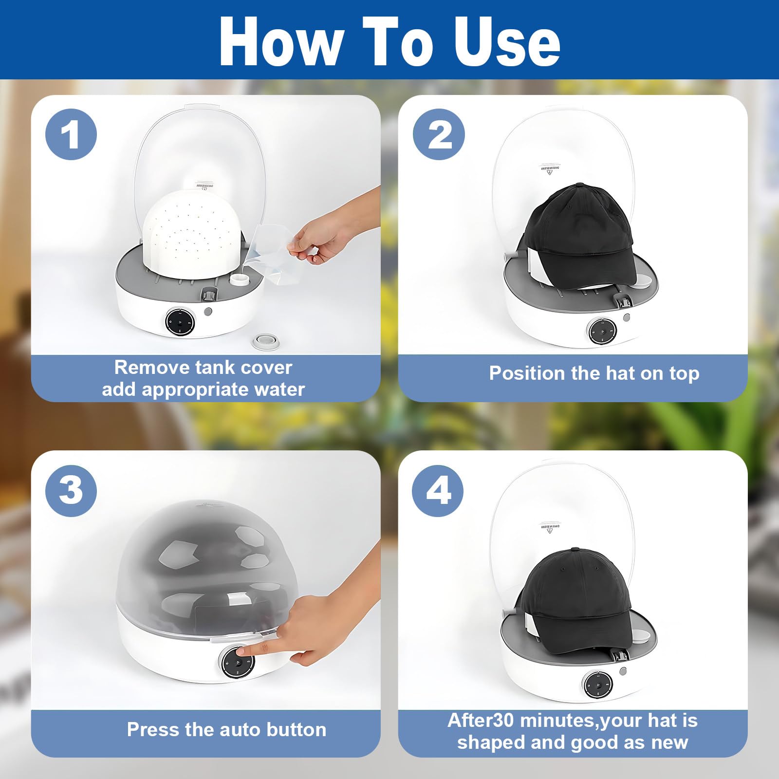 SHAHRYAR Máquina Automática para El Cuidado De Gorras, Limpiadora Eléctrica De Sombreros A Vapor con Planchado Y Secado, Moldeadora De Gorras, Limpiadora De Gorras A Vapor