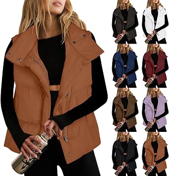 Womens Puffer Vest Sleeveless Zip Up Padded Vest Jacket Casual Quilted Jacket with Pocket Warm Winter Coat Outerwear