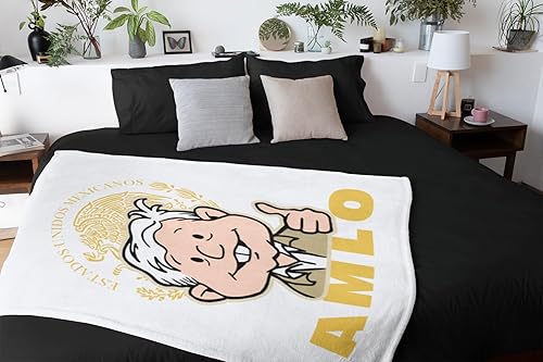 Miniatura 5 de MEXICANDOO AMLO - Manta de terciopelo con diseño de caricaturas Amlito con Escudo Nacional mexicano impreso por un lado, manta ligera de felpa