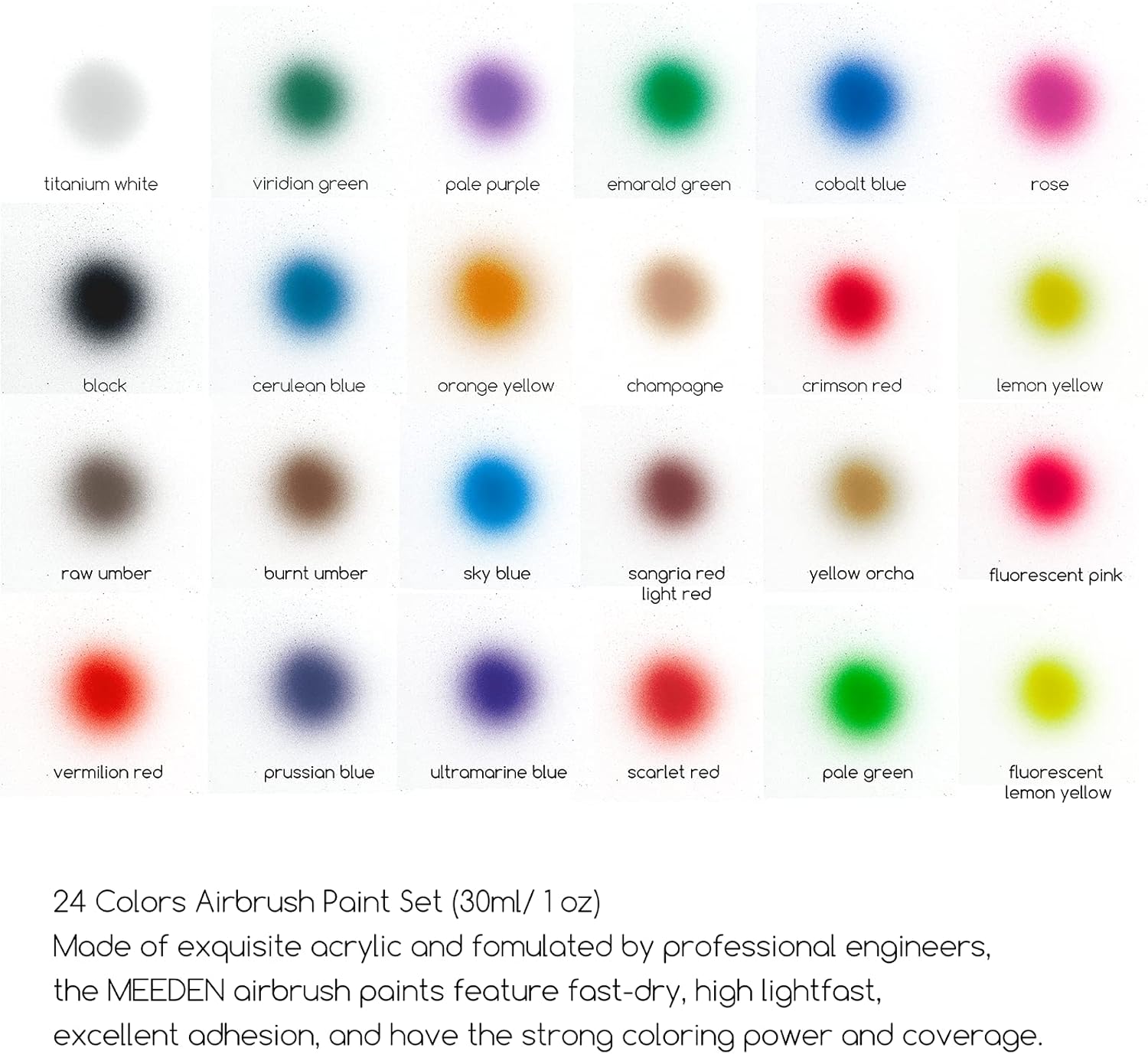 MEEDEN Airbrush Kit with Compressor and Paint: 1/5 HP Quiet Air Compressor for Model Painting with 3 Dual-Action Airbrush Guns - 24 Colors x 30ml Acrylic Spray Paint Set with Hose Holder Cleaner