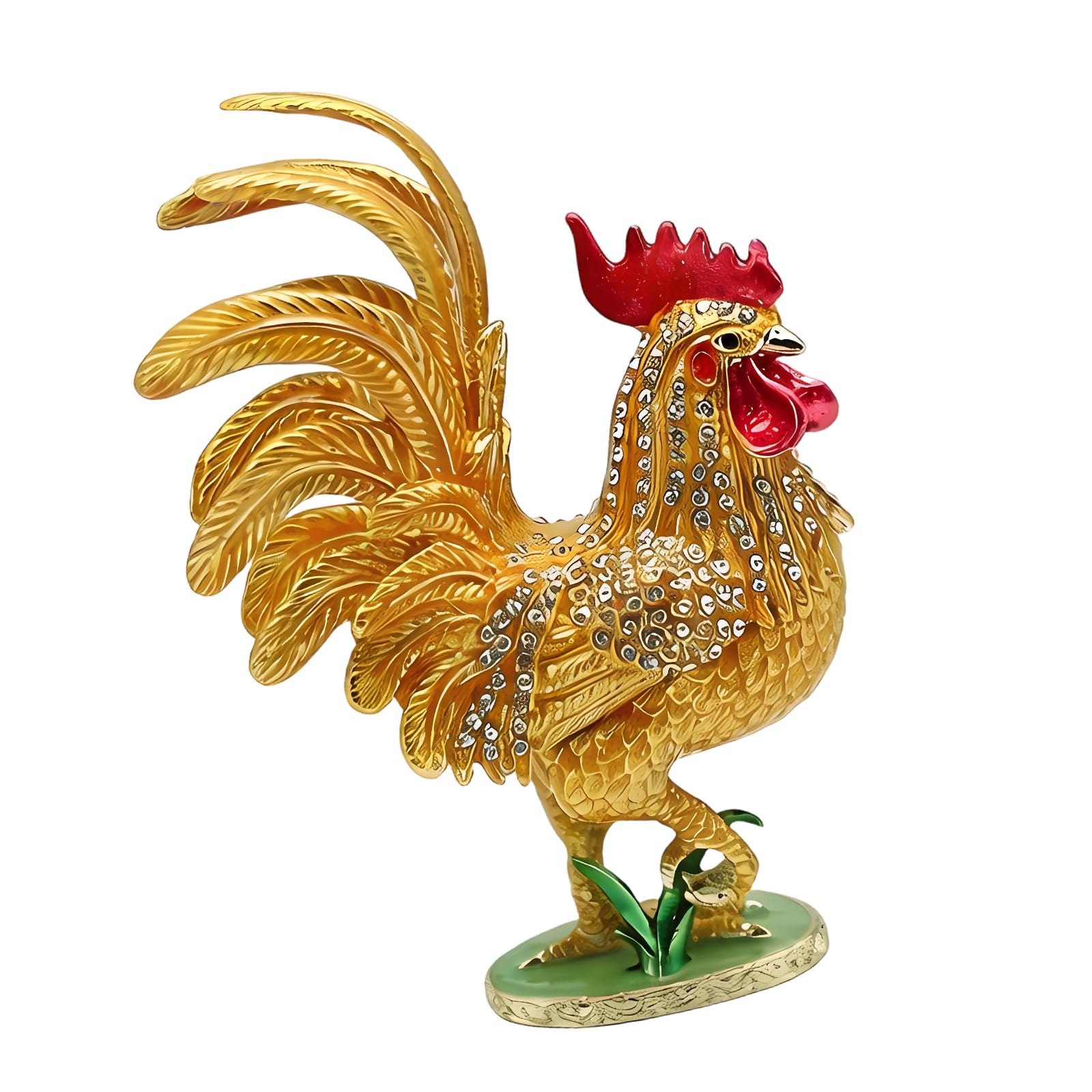 Geavonyg Artistic Standing Rooster Sculpture Featuring Enameled Coating Multifunction Jewelry Holder Box for Home Decoration Earrings Storage