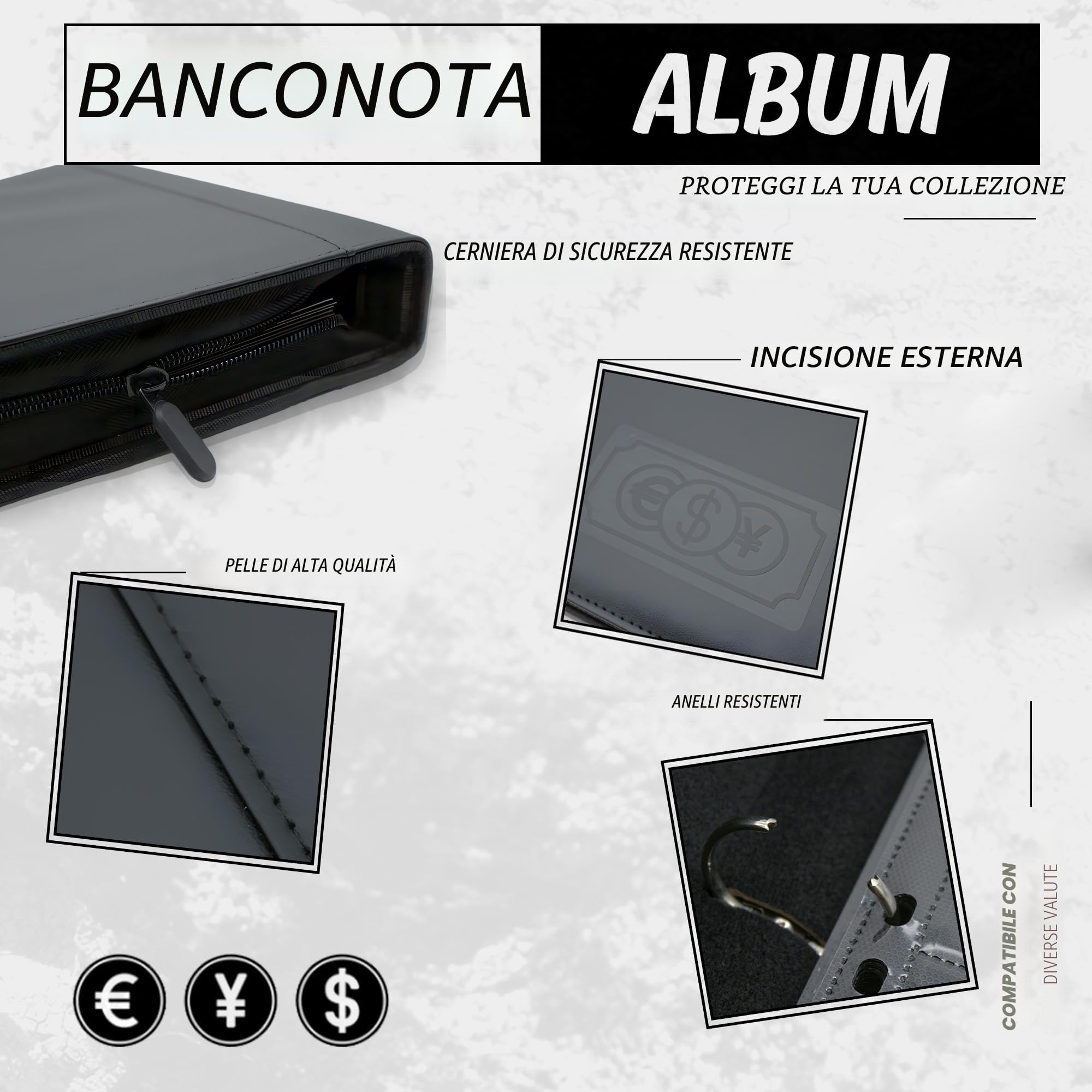 Set 3 Portafogli Porta Banconote In Similpelle PU, Nero, 27x15 Cm, Con Tasca Trasparente Per Ricevute E Assegni - 3