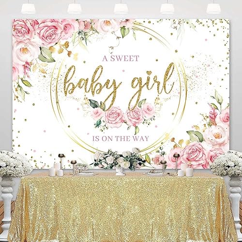 Miniatura 2 de Sensfun Telón de fondo floral con texto en inglés "It's a Girl" para baby shower con texto en inglés "A Sweet Baby Girl is On The Way" ("A Sweet