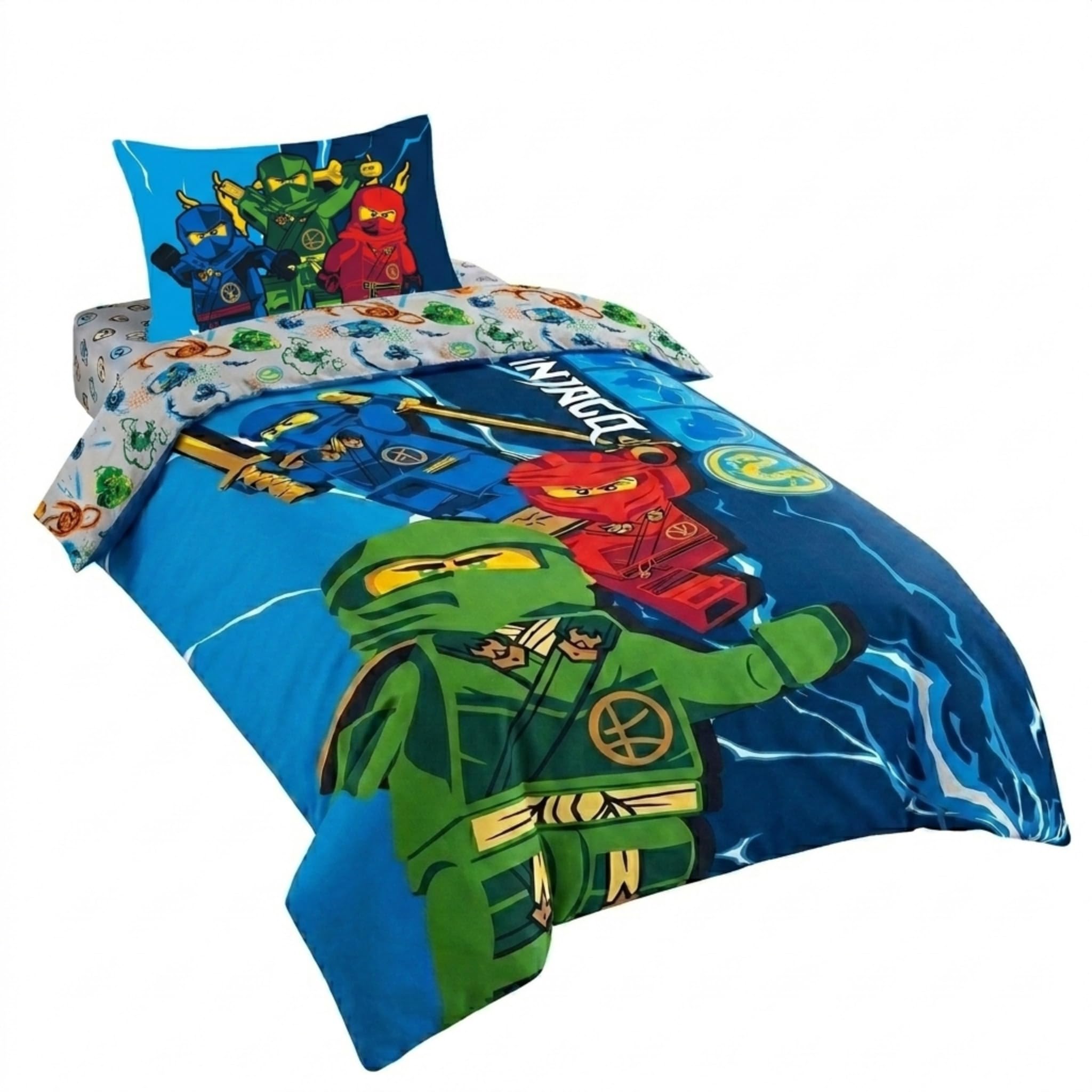 Jay Franco Children's Lego® Single Duvet Cover Set – 100% Cotton Super Soft Bedding with Pillowcase, Official Licensed Product, Blue, 2 Piece Set