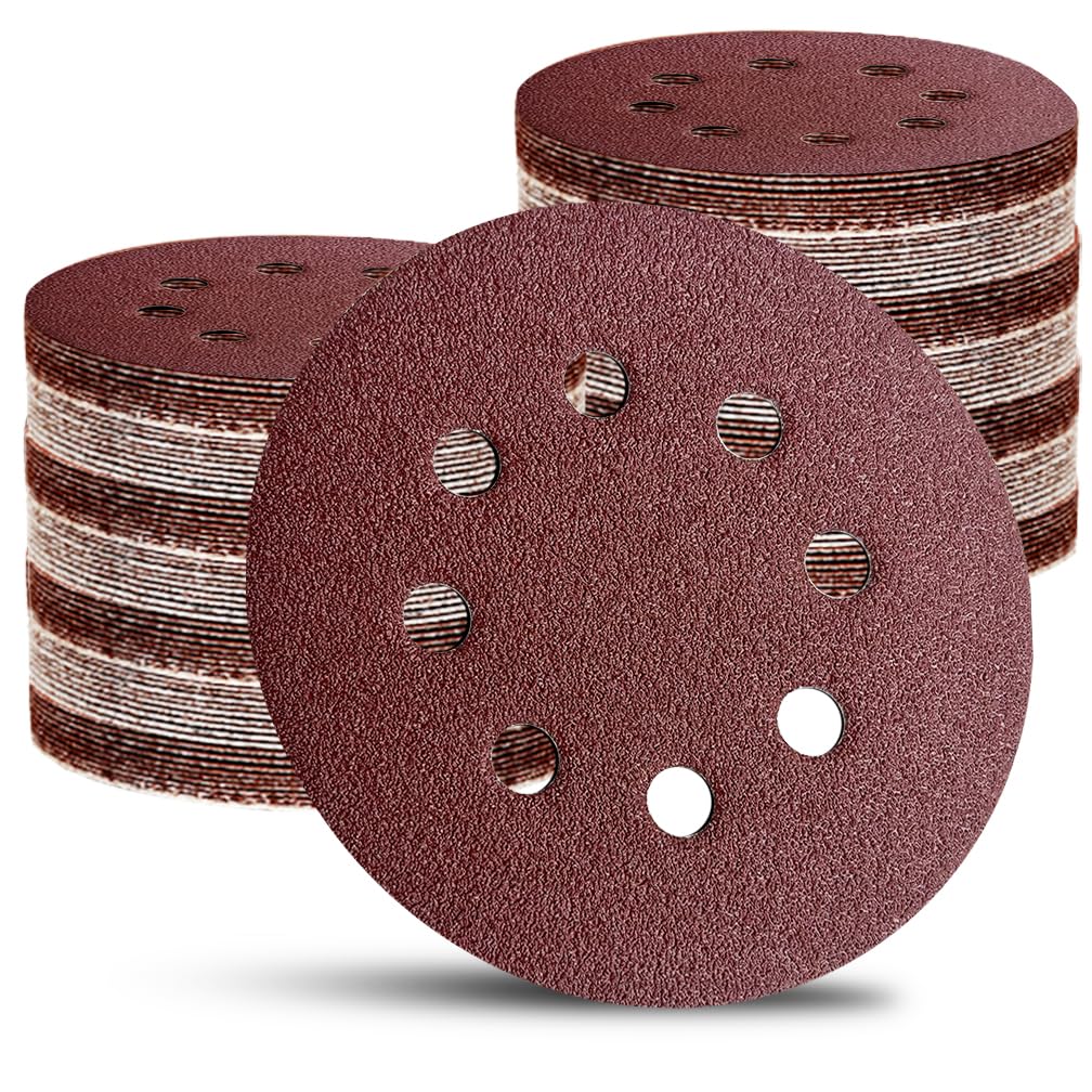 Photo 1 of 110pcs Sanding Discs Set, 5-Inch 8-Hole Hook and Loop Sandpaper 60 80 120 220 320 400 600 800 1000 1500 2000 Grits Mixed Coarse and fine Sandpapers