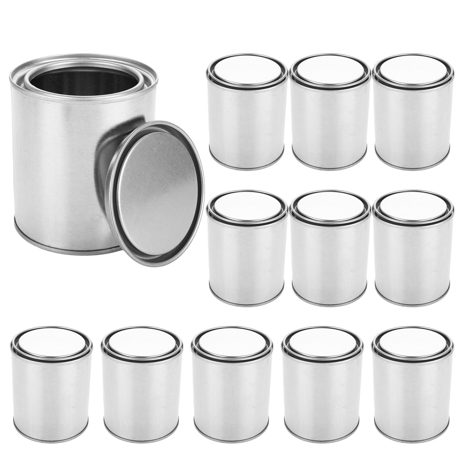 12 Pack Empty Paint Cans, 0.8 Pint Size Silver Tin Cans with Lids, Multipurpose Metal Can Paint Bucket for Arts Crafts Painting