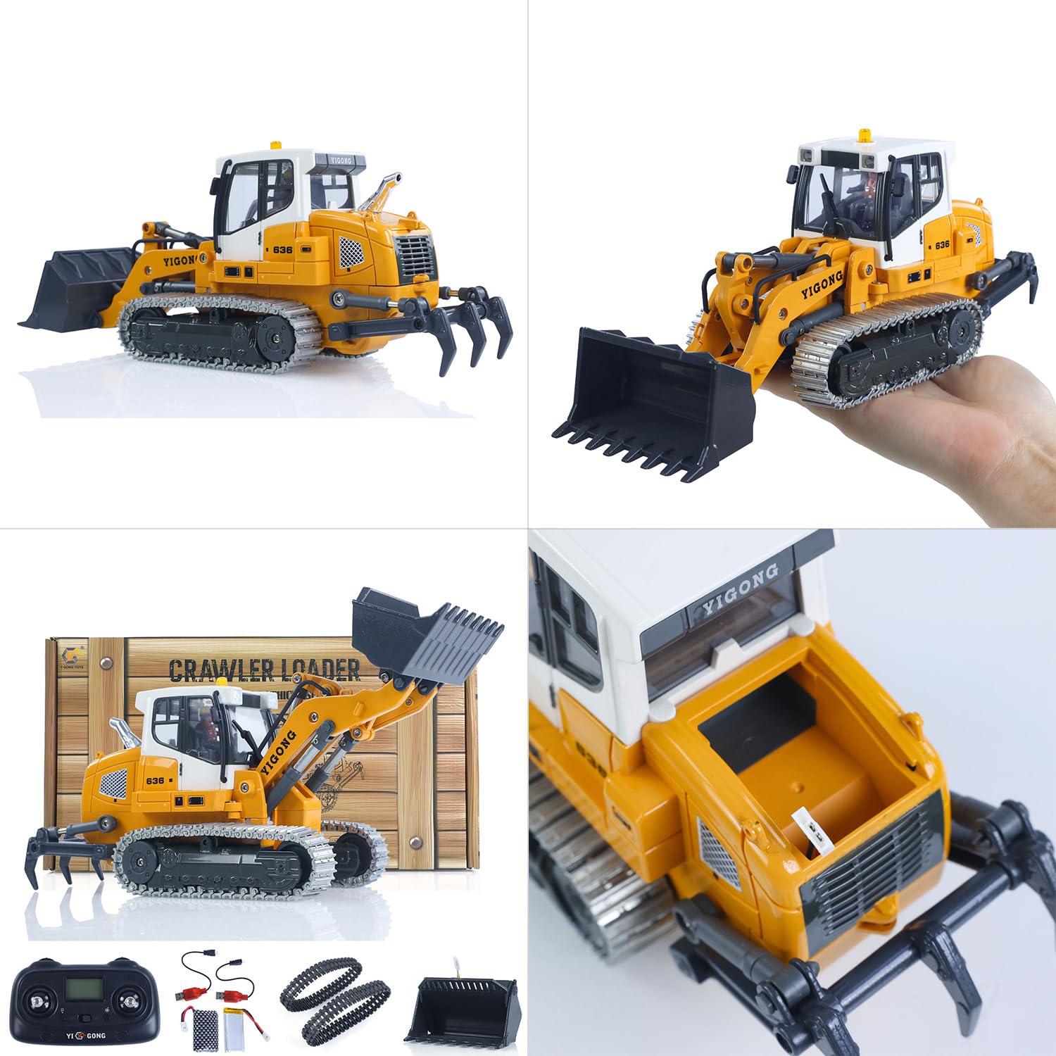TOUCAN RC HOBBY YIGONG 1:50 RC Cargador de Cadena eléctrico LR636 2,4 GHz máquina de construcción Pala de Metal Cadenas Ripper RTR Modelo luz Sonido batería