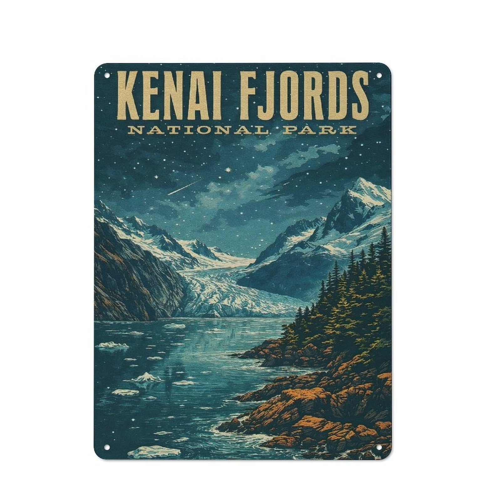 Junmoney Style-19 Kenai Fjords National Park Vintage Tin Sign 40X30cm For Hallway Wall, Retro Wall Decor, Suited To New Home Decorators