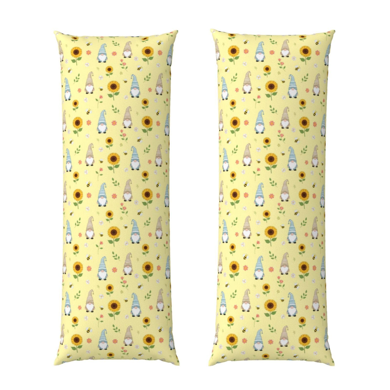 Body Pillow Cover 20x54 Inch, Yellow Sunflower Honey Bees Cute Gnome Floral, Plush Velvet Long Pillowcase with Zipper, Softffy Rectangular Case for Couch Bed Hotel Decor