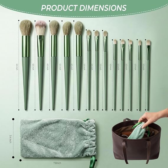 10 Sets Makeup Brushes with 13 Travel-Size Brushes & Pouch, Professional Mini Face Brush Set for Daily Makeup, Parties, Travel（10pc，green）