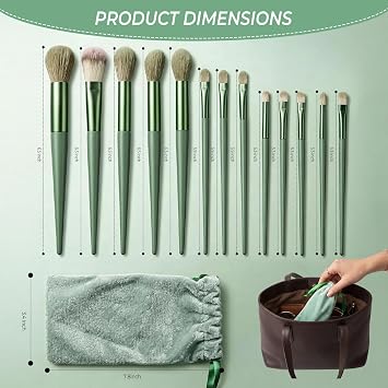 10 Sets Makeup Brushes with 13 Travel-Size Brushes & Pouch, Professional Mini Face Brush Set for Daily Makeup, Parties, Travel(10pc,green)