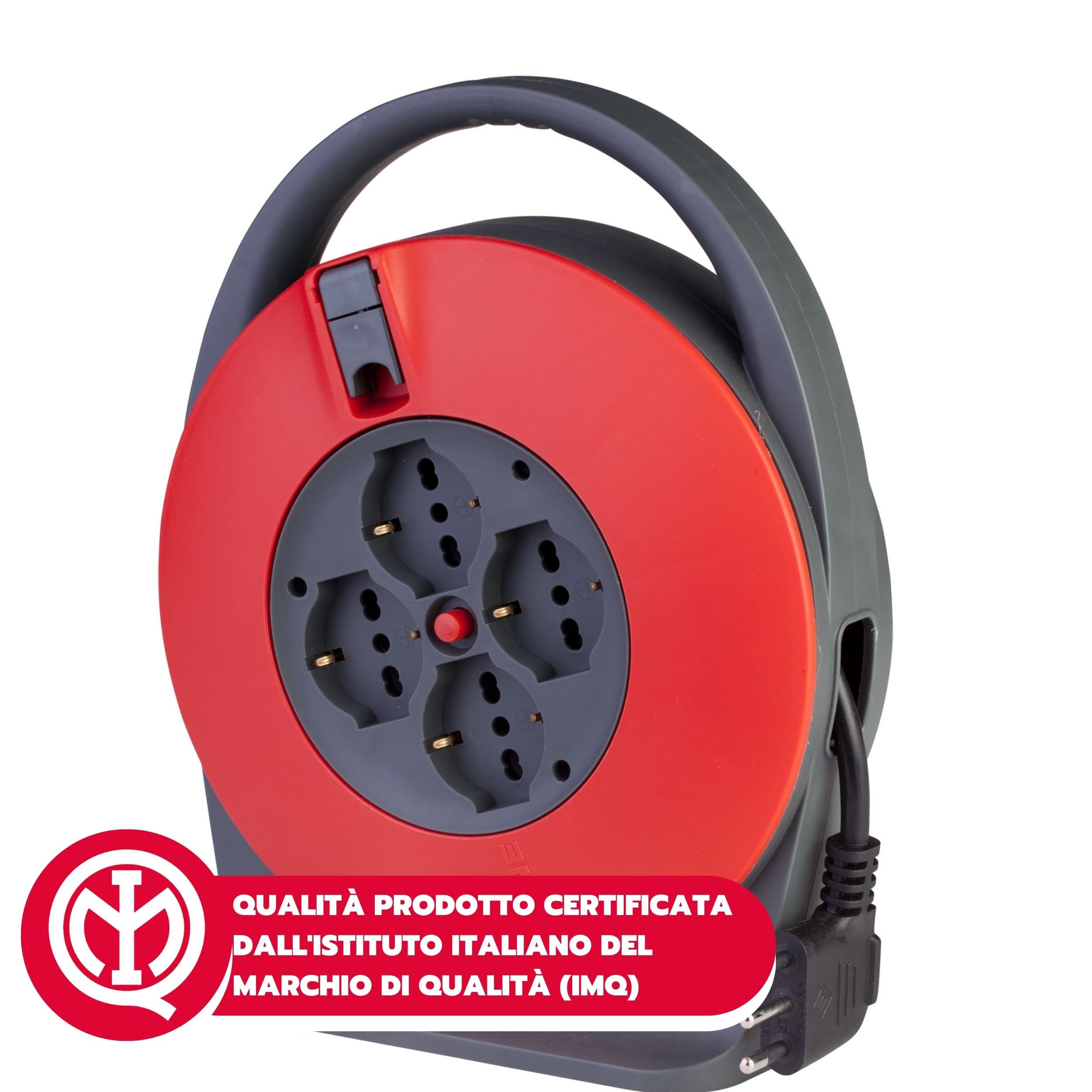 POLY POOL PP2742AM Enrouleur Câble Électrique 10m Câble Extension Électrique 230V Rouge et Noir 4 Prises Multi-standard 10A/16A